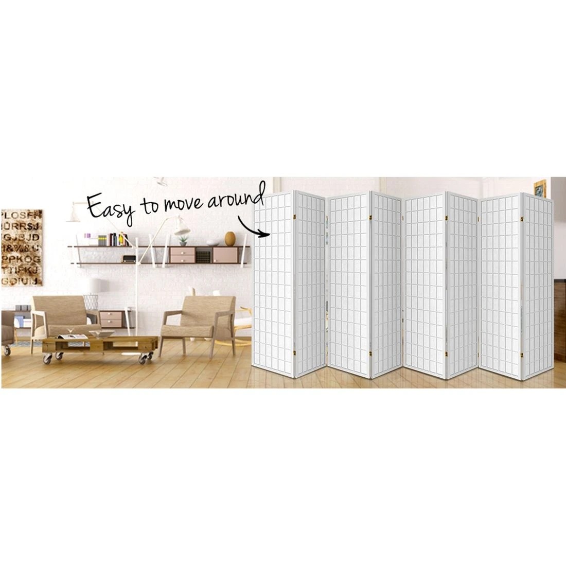 6 Artiss 8 Panel Room Divider Screen 348x179cm - White, 6 of 7