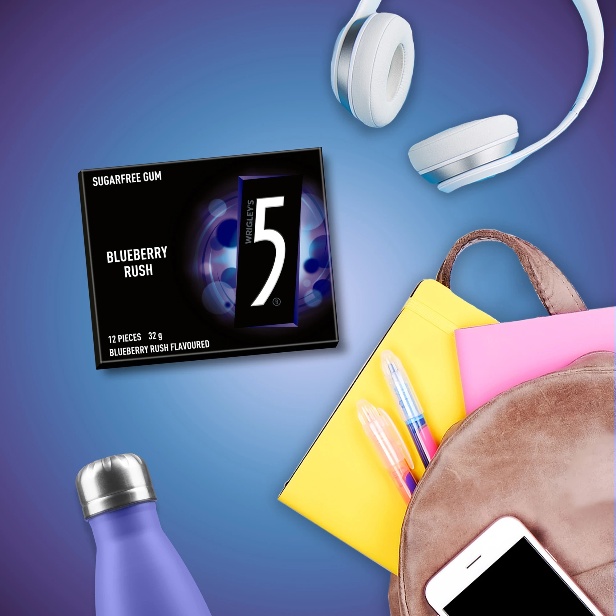 4 12 Piece Wrigley's 5 Gum Blueberry Rush Sugar Free Chewing Gum 32g, 4 of 5