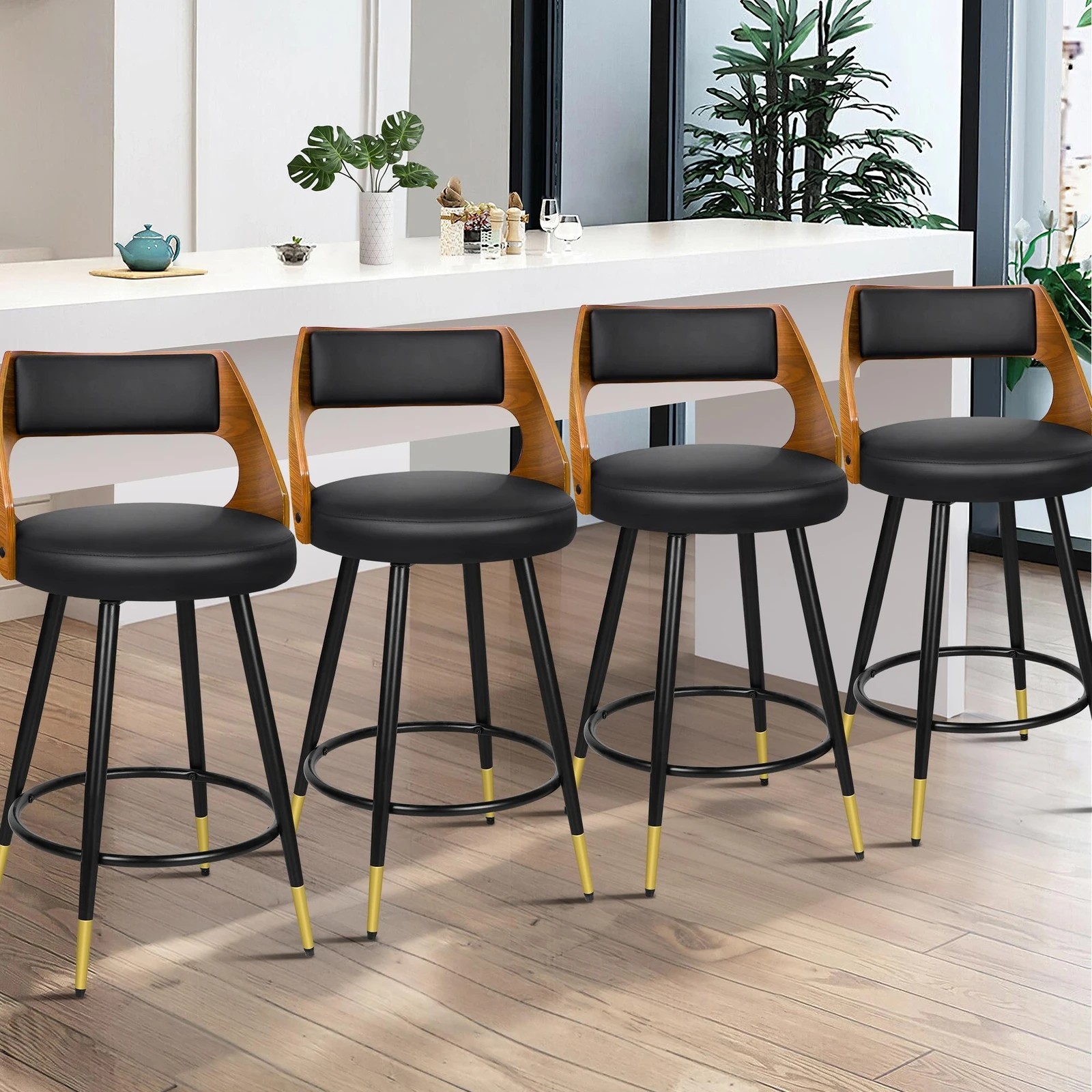 10 Alfordson 4x Swivel Bar Stools Morgan Kitchen Wooden Dining Chair - Black, 10 of 10