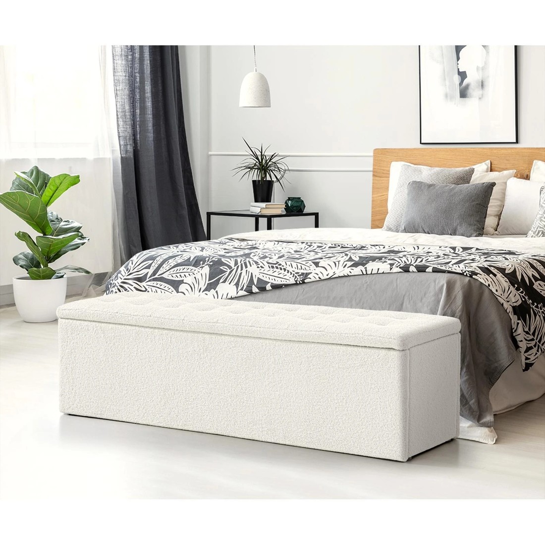 5 Oikiture Storage Ottoman Blanket Box Foot Stool Xl Chest Toy Sherpa Linen
 - White, 5 of 10