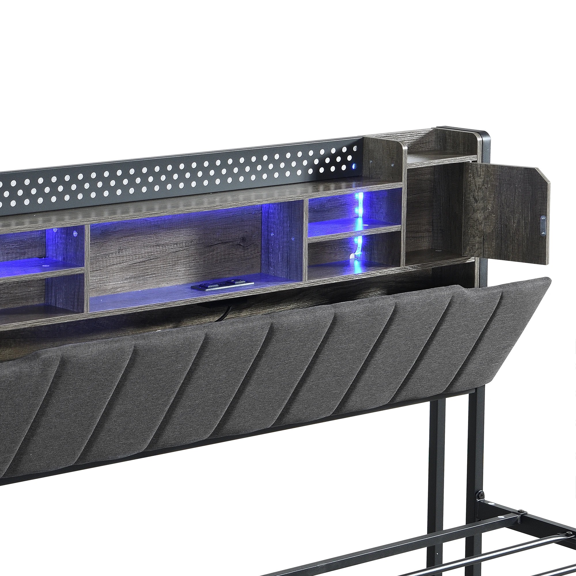 4 Levede Double Size Bed Frame Fabric with LED USB and Storage Bedhead, 4 of 9