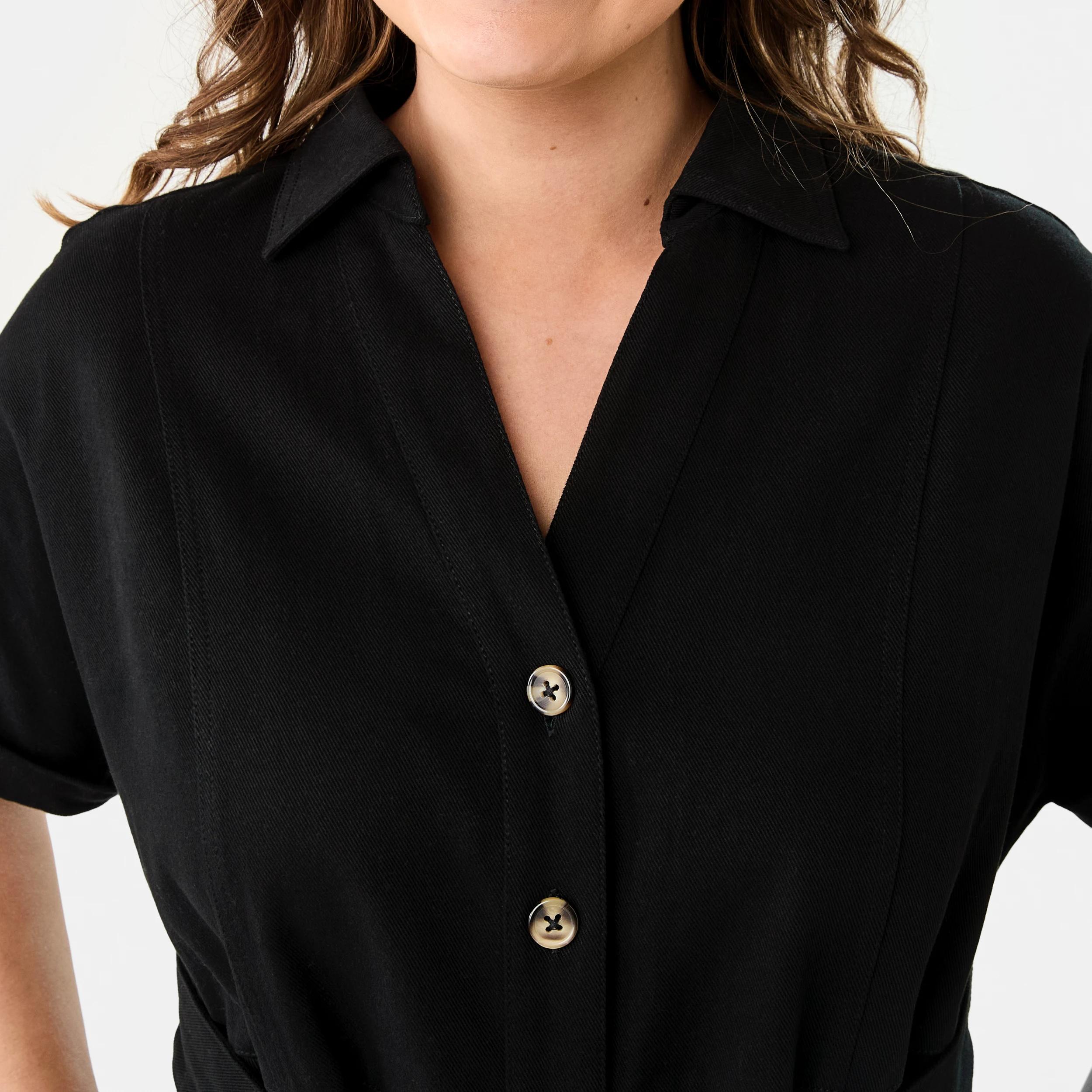 6 Short Sleeve Denim Button Through Midi Dress BLACK, 6 of 9