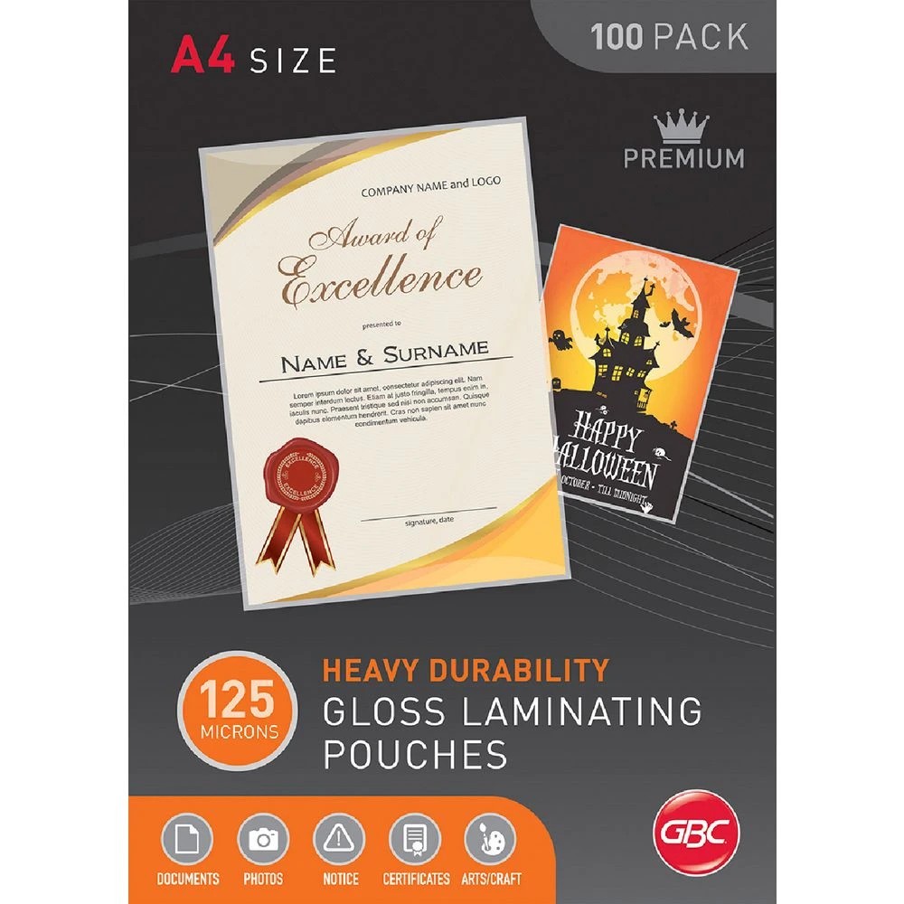 1 GBC A4 Laminating Pouch 125 Micron Gloss 100 Pack, 1 of 2