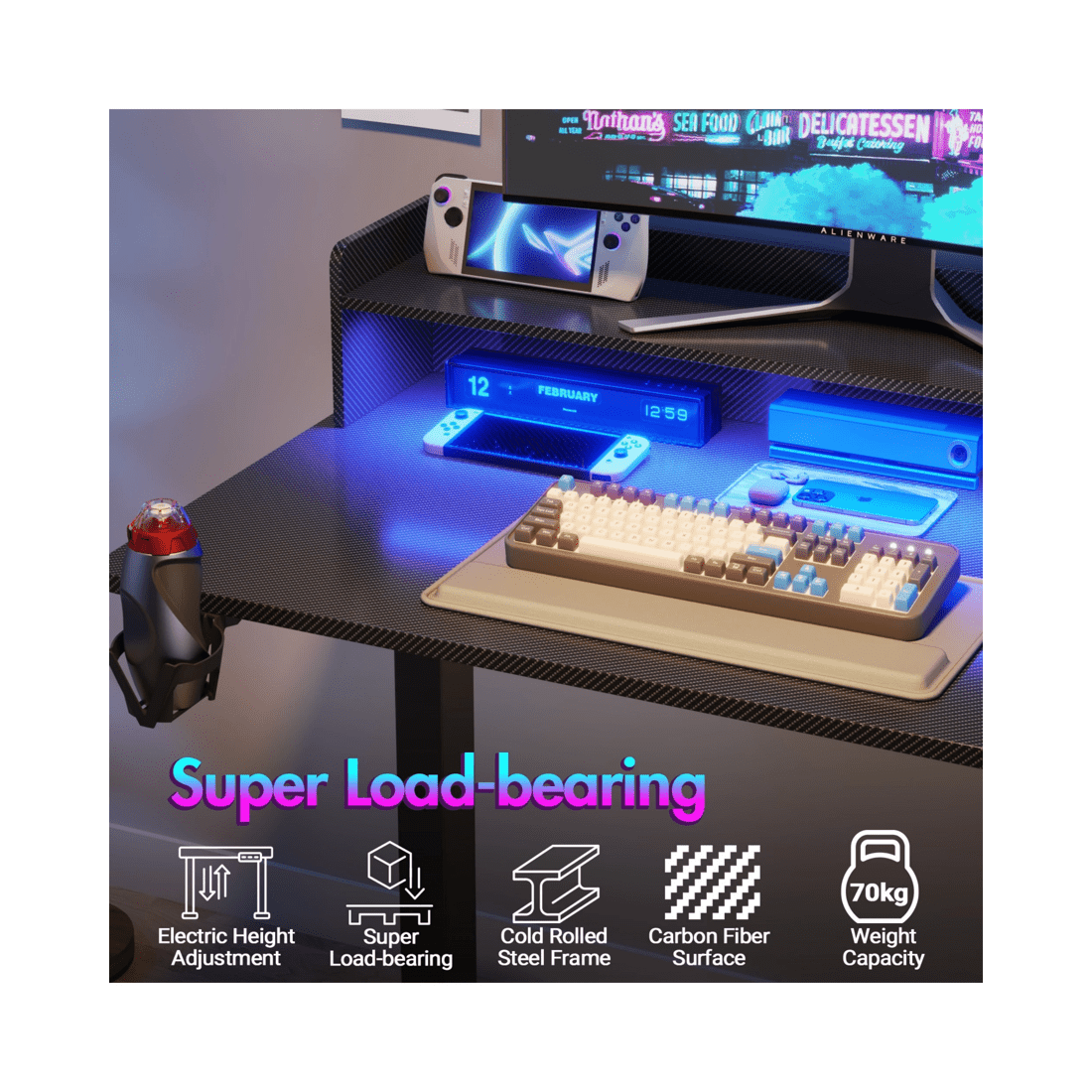 9 Advwin Led Rgb Light Electric Standing Desk With Power Outlets & Monitor Stand 120cm
 - Black, 9 of 9