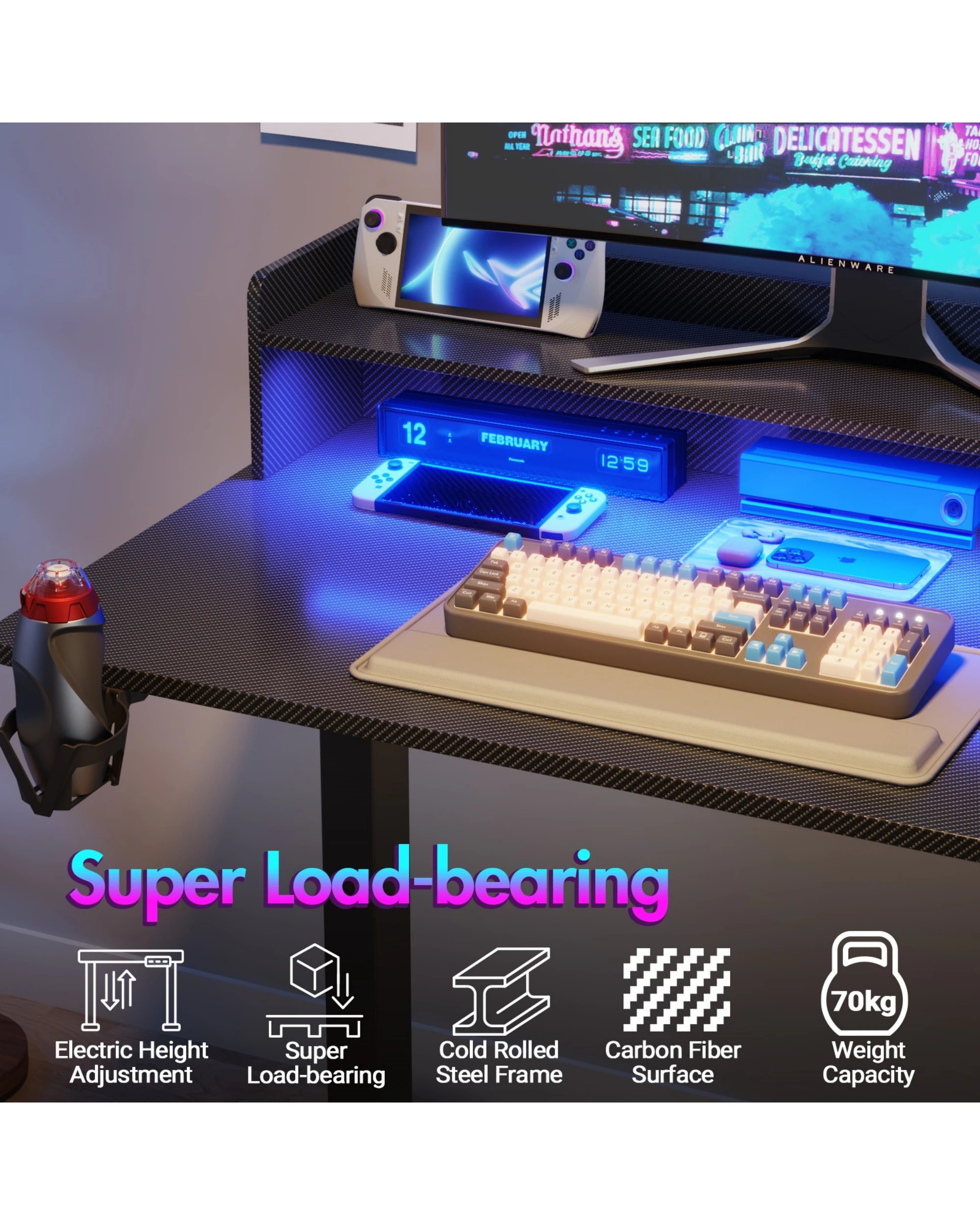 4 Advwin Led Rgb Light Electric Standing Desk with Power Outlets Monitor Stand - Black, 4 of 4
