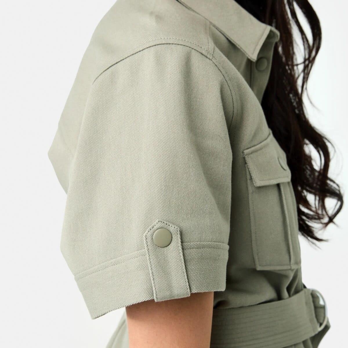 7 Short Sleeve Belted Playsuit LIGHT KHAKI, 7 of 10