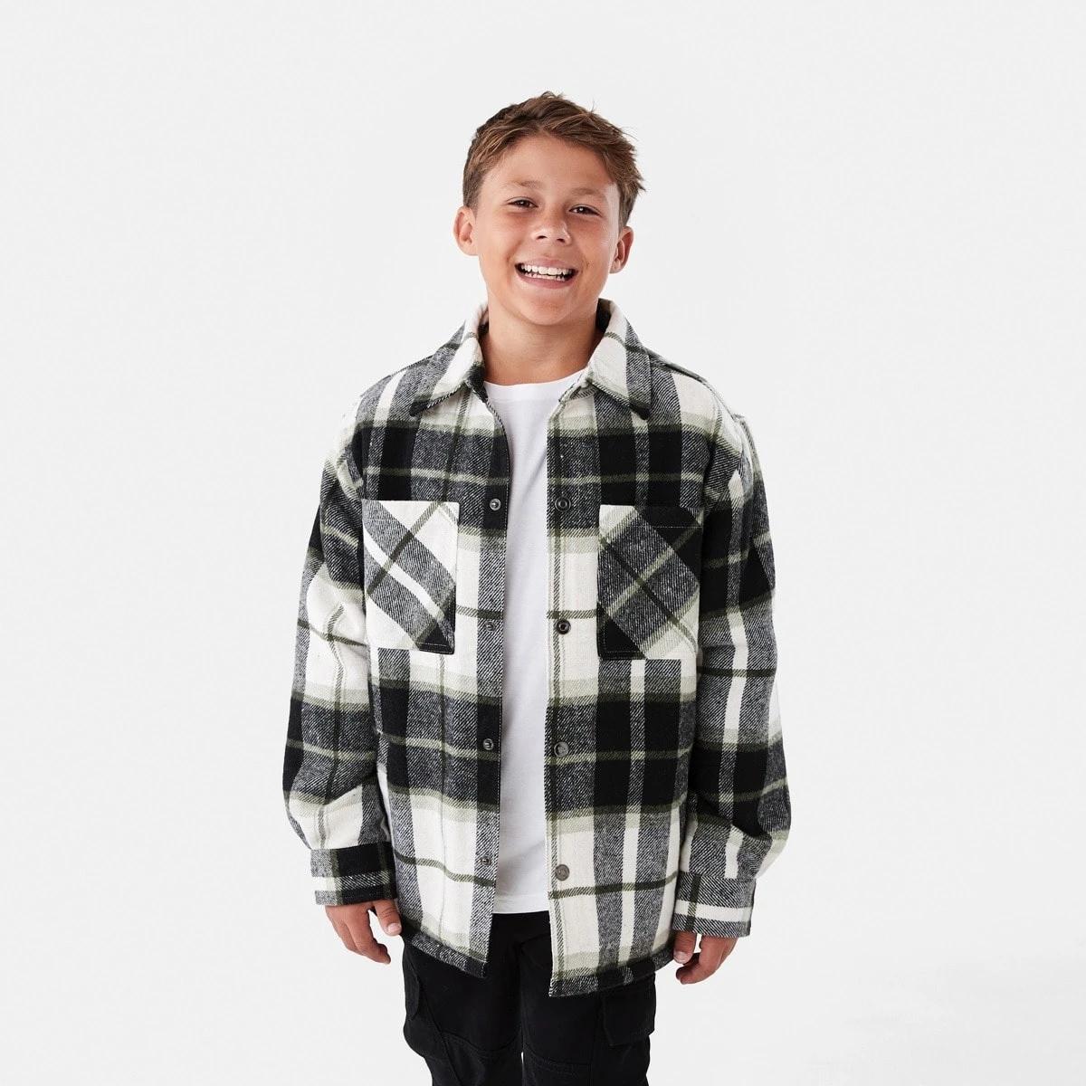 1 Sherpa Lined Plaid Jacket Grn Check, 1 of 10