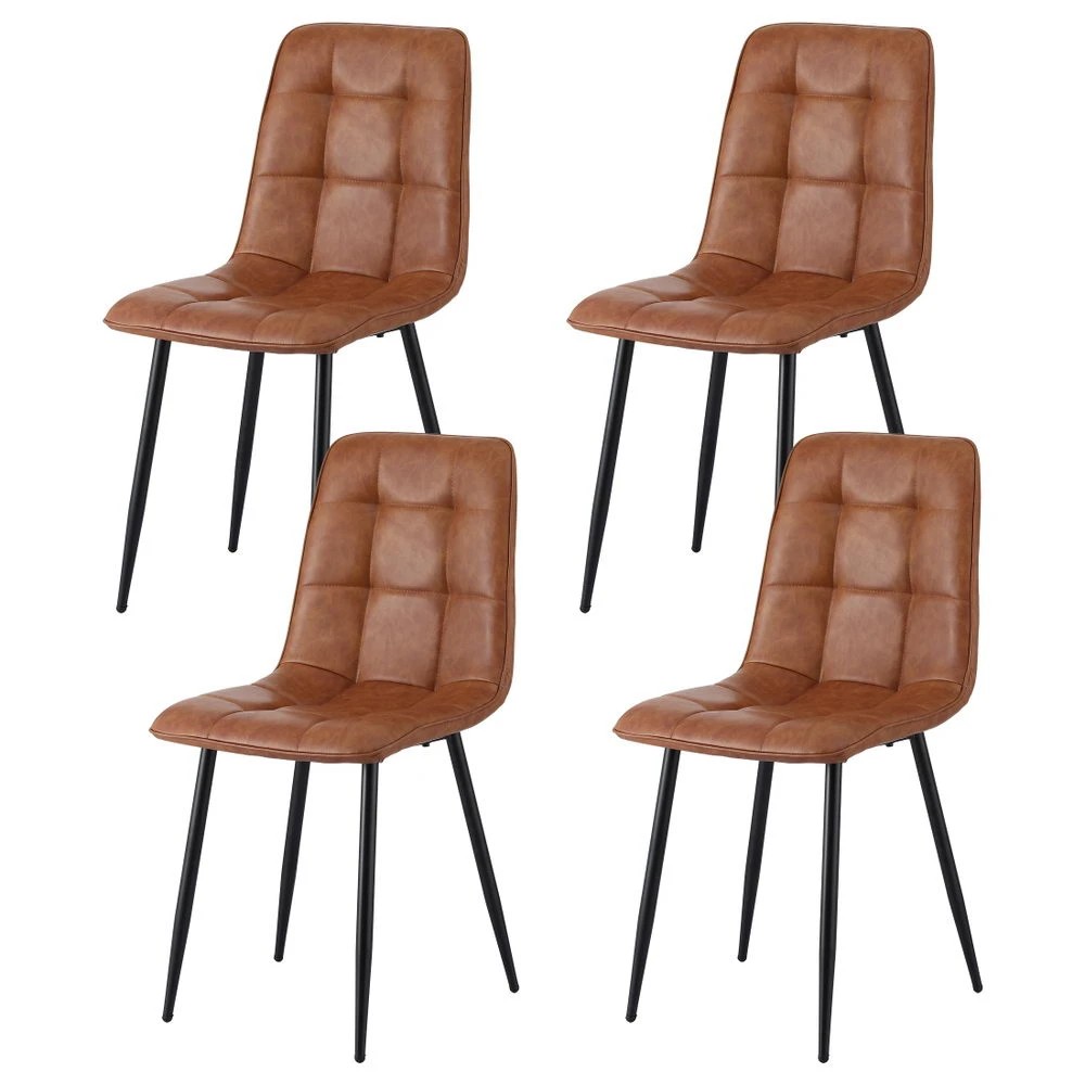1 Artiss 4x Dining Chairs Retro PU Leather Kitchen Lounge Cafe Accent Chair - Brown, 1 of 5