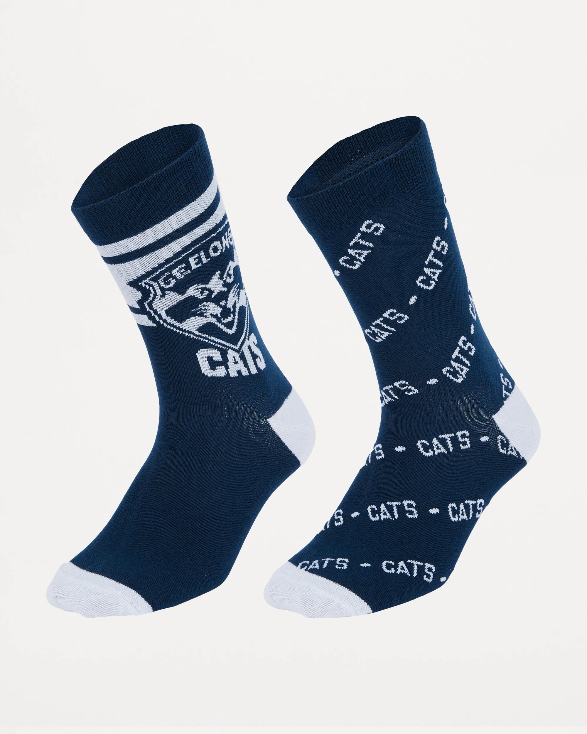 1 2 Pack Official AFL Adult Sock Set NAVY GEELONG, 1 of 3