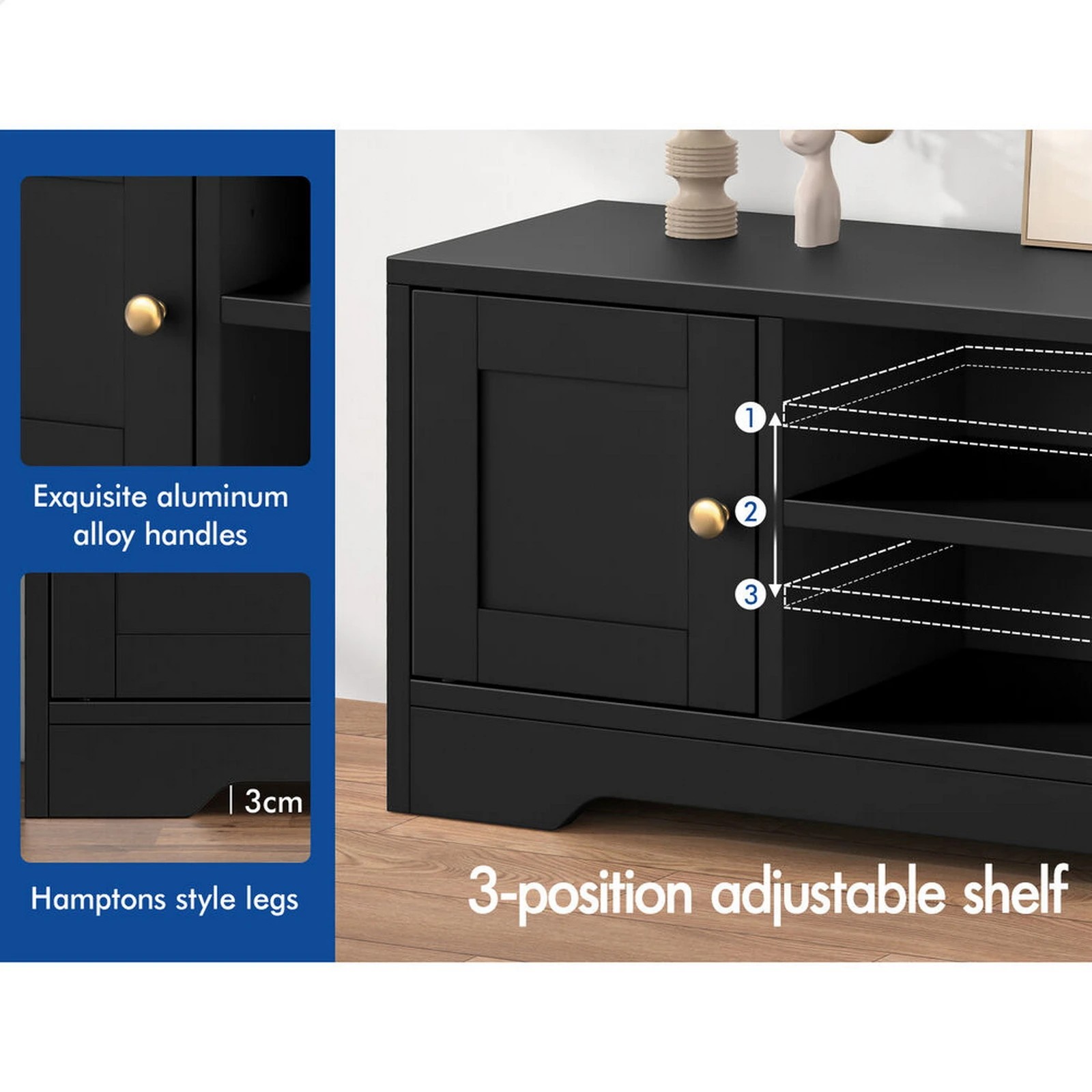 5 Alfordson TV Cabinet Entertainment Unit Stand Hamptons 120cm Storage - Black, 5 of 9