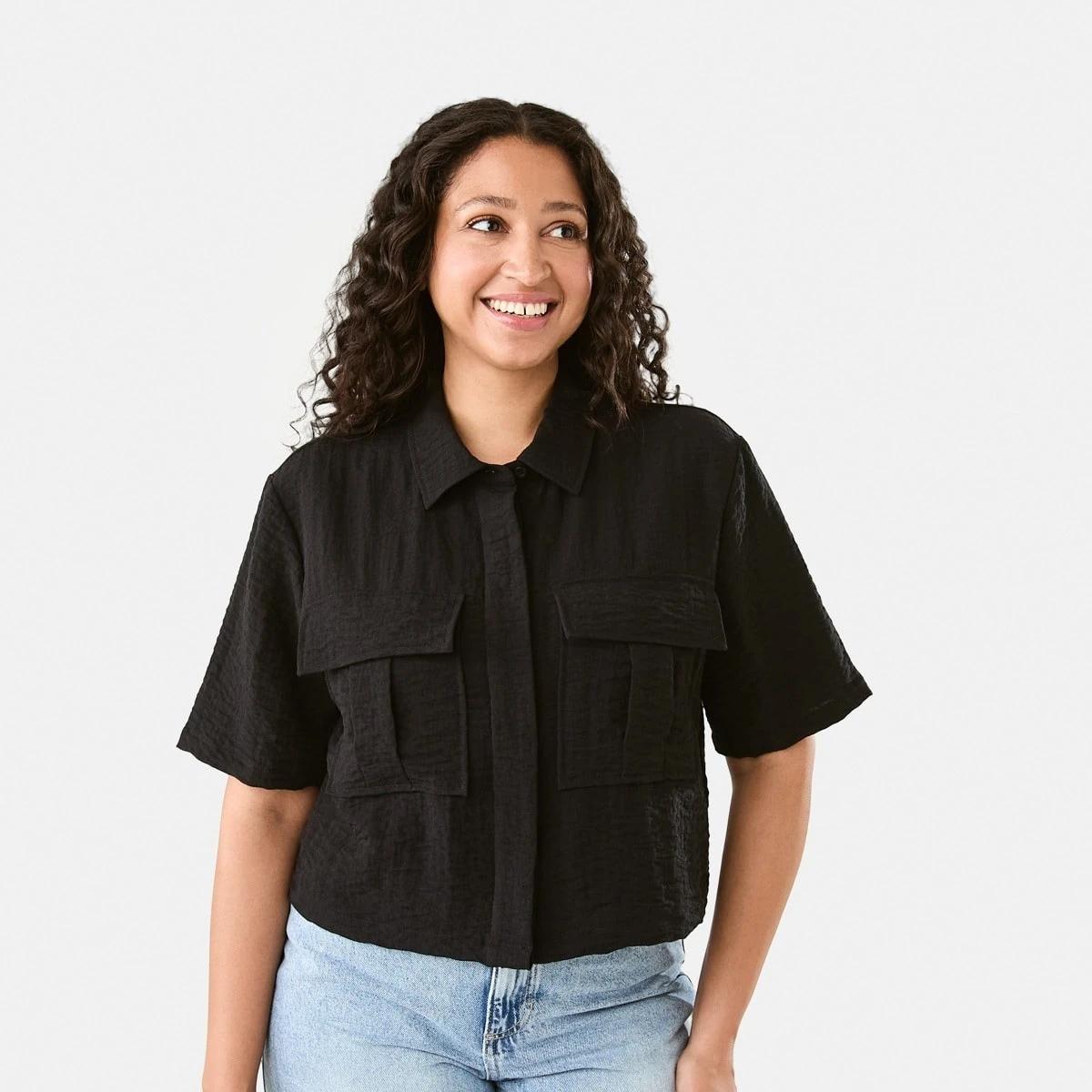 1 Short Sleeve Double Pocket Utility Shirt Black, 1 of 6