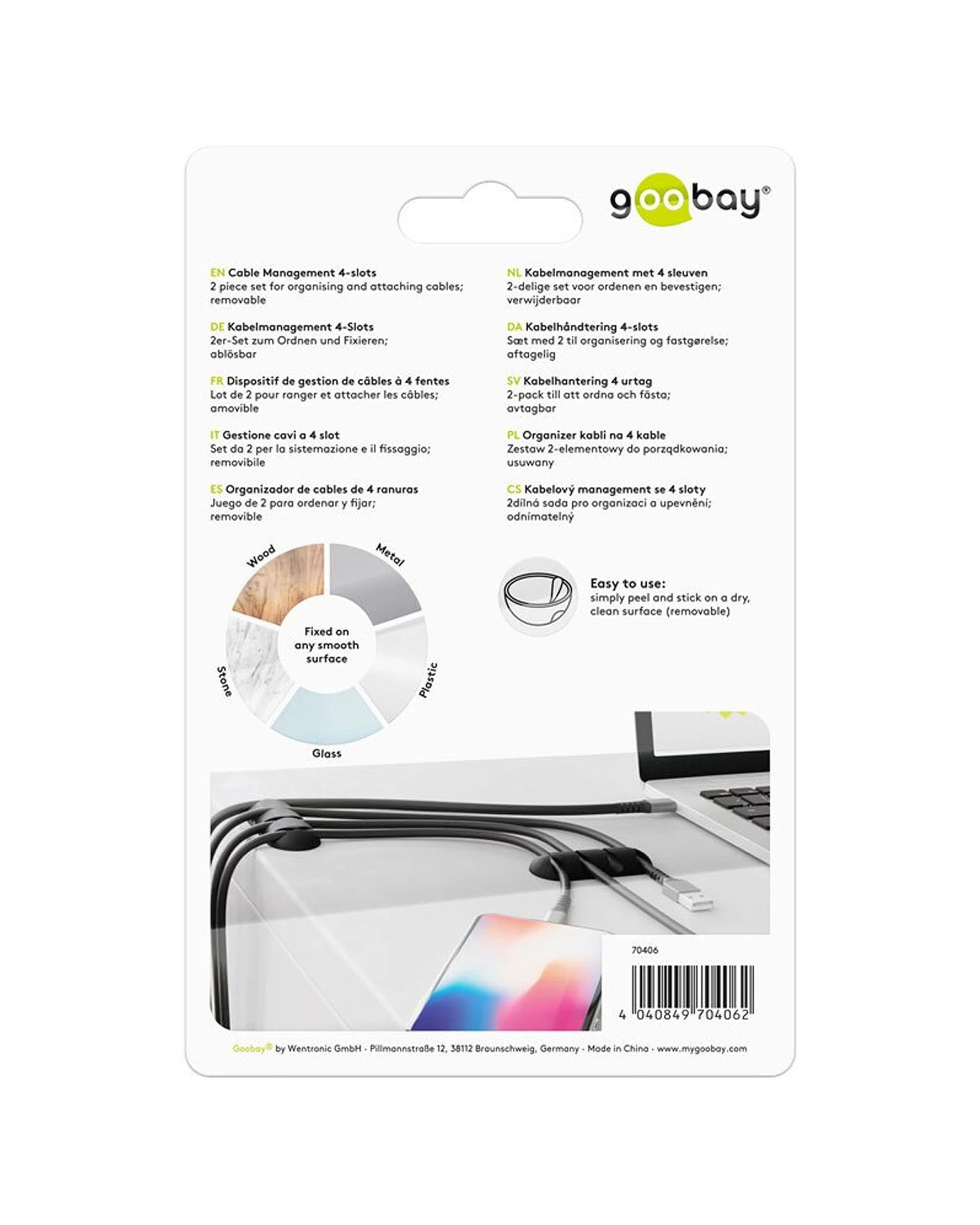 5 Goobay 3x 2pc 4 Slots Adhesive Cable Organiser 6.4cm Pack - Black, 5 of 5