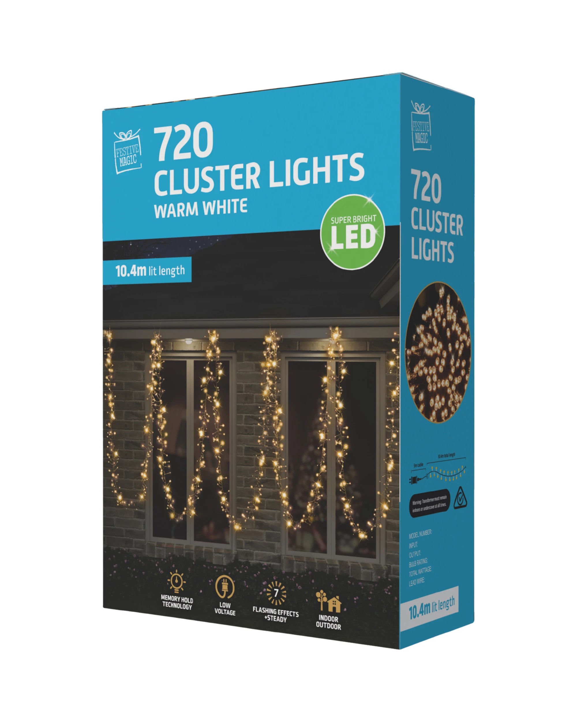 3 Festive Magic 720 Warm White LED Cluster Fairy Lights 10.4m - Warm White, 3 of 3