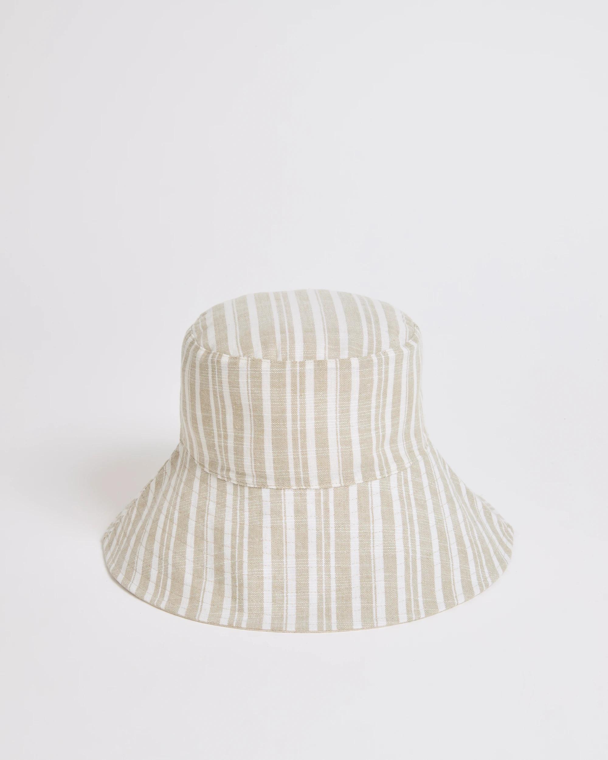 1 Target Woman Wide Brim Reversible Bucket Hat NATURAL STRIPE, 1 of 3