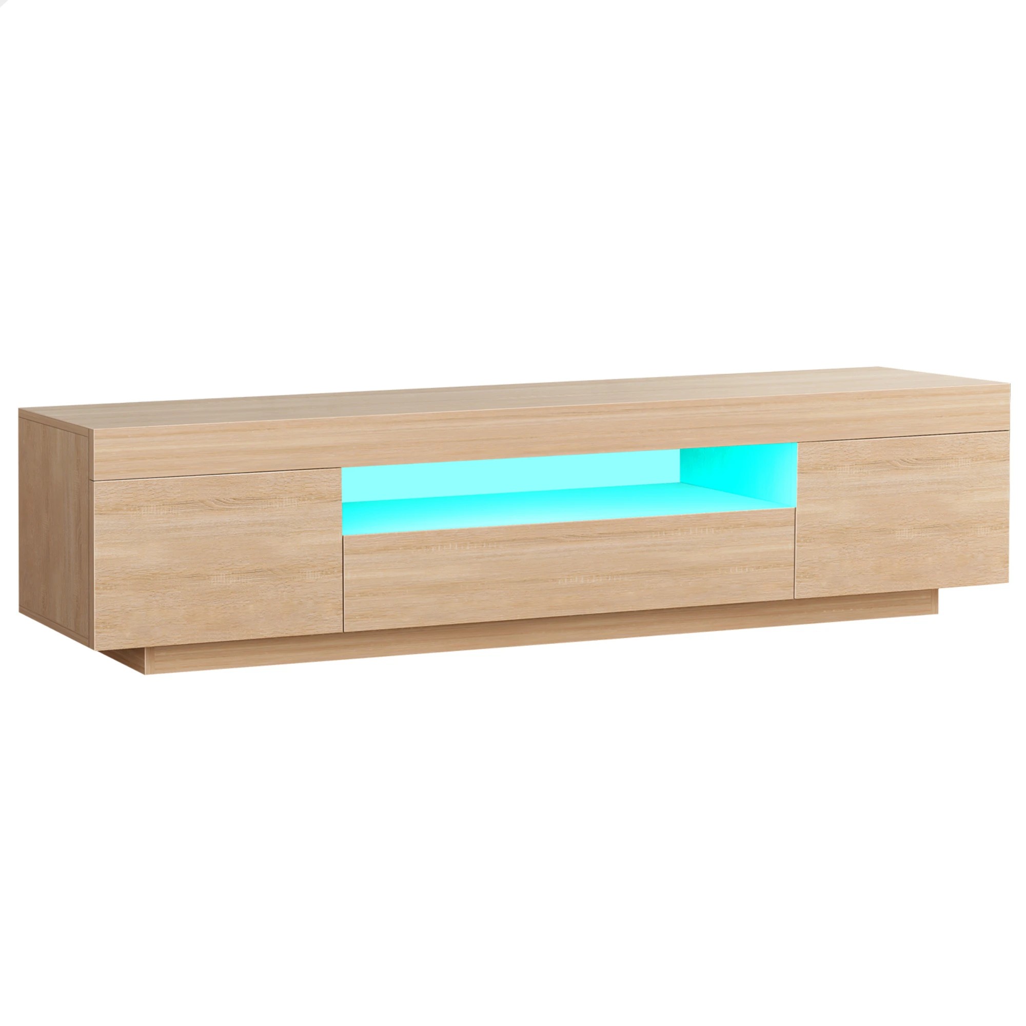 1 Alfordson Entertainment Unit 180cm TV Cabinet Stand Storage LED Light - Oak, 1 of 10