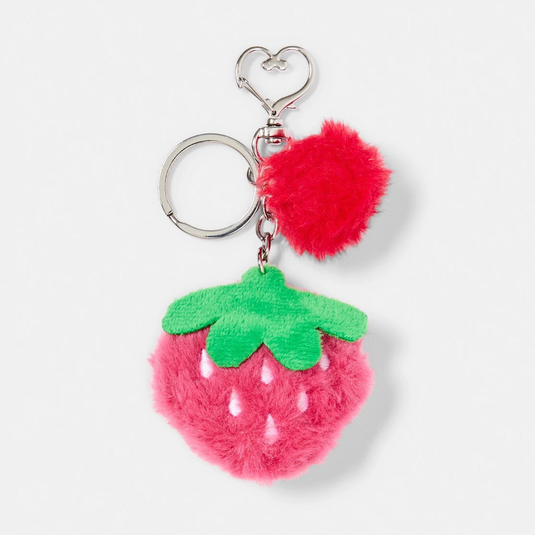 1 Fluffy Strawberry Keyring - Silver Tone and Pink, 1 of 3
