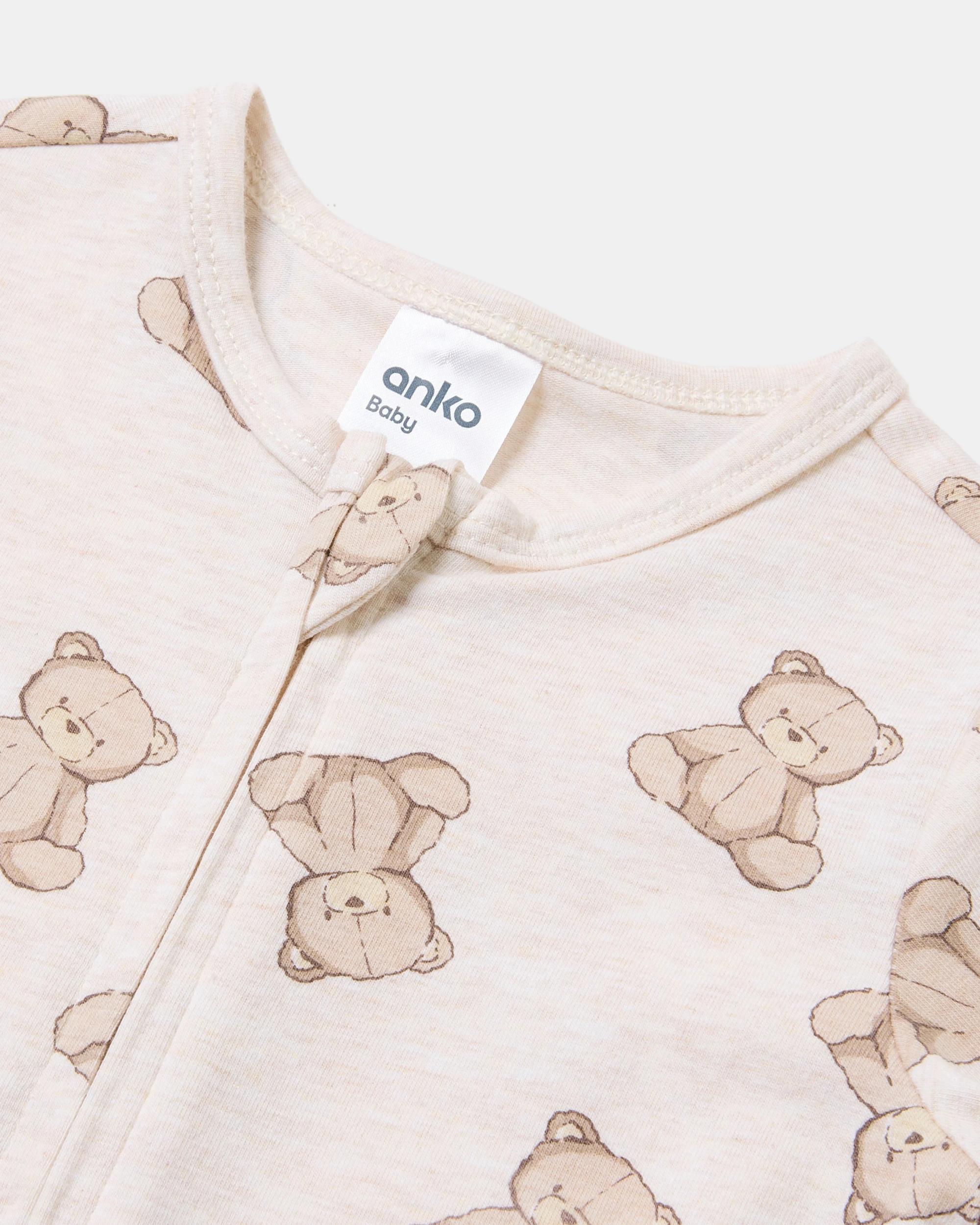 3 Cotton Short Sleeve Zip Romper Beig Teddy, 3 of 3