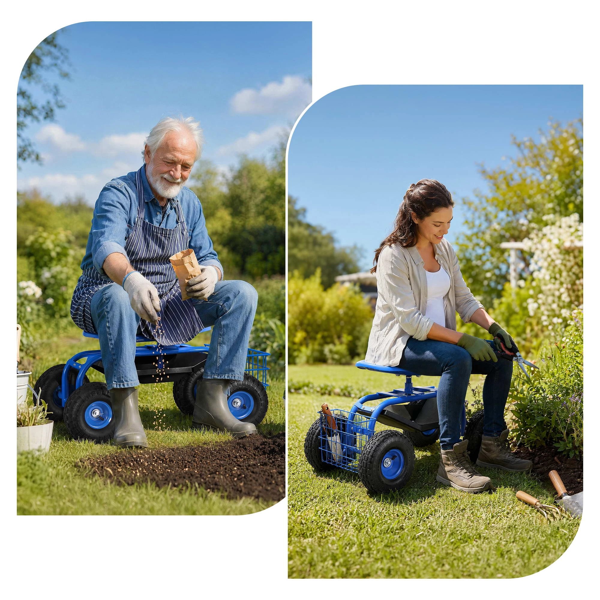 8 Gardeon Garden Seat with Wheels 360 Swivel Adjustable Height Rolling Stool 150kg - Blue, 8 of 9