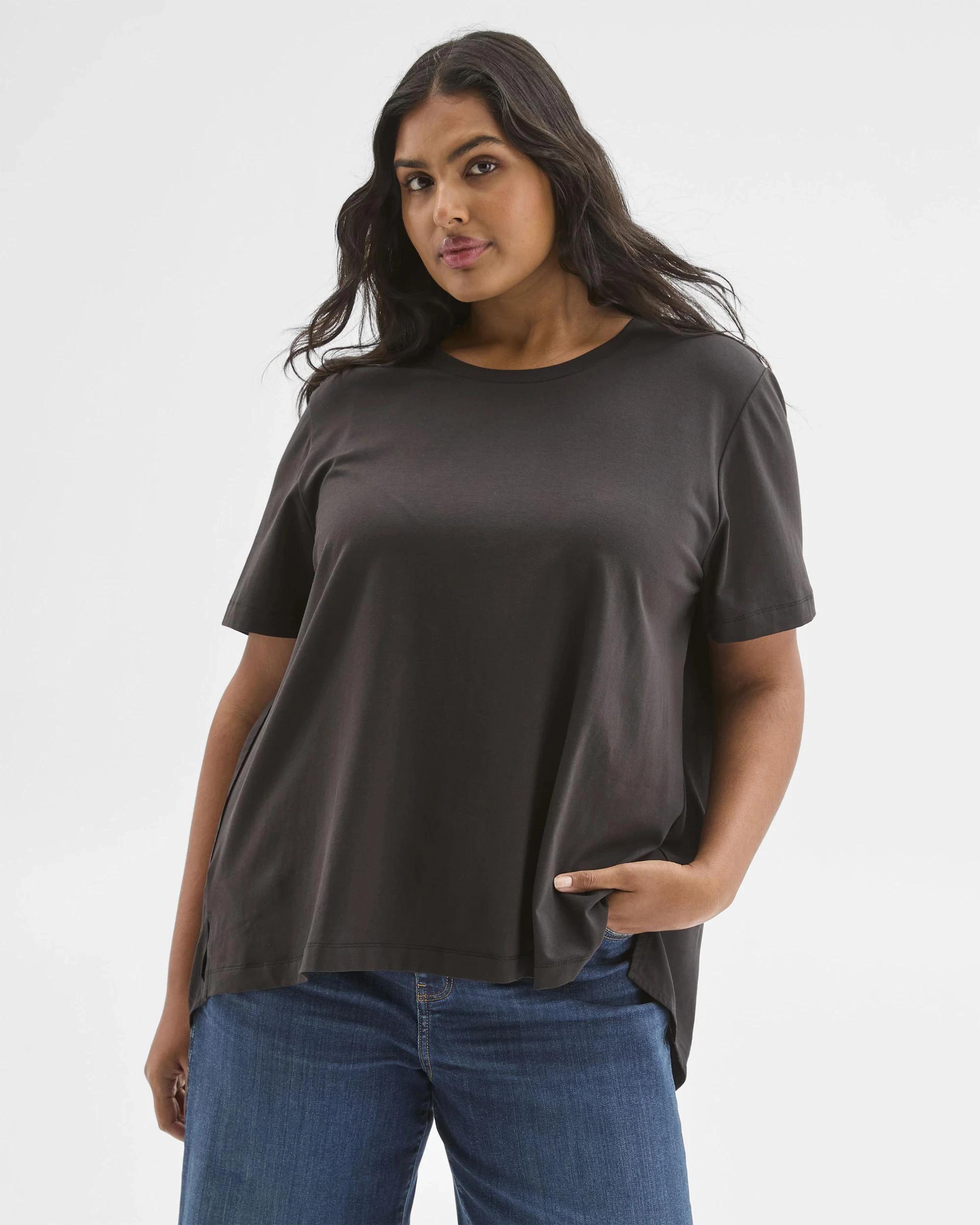 2 Target Curve Plus Size Australian Cotton Blend Knit/Woven Top BLACK, 2 of 5