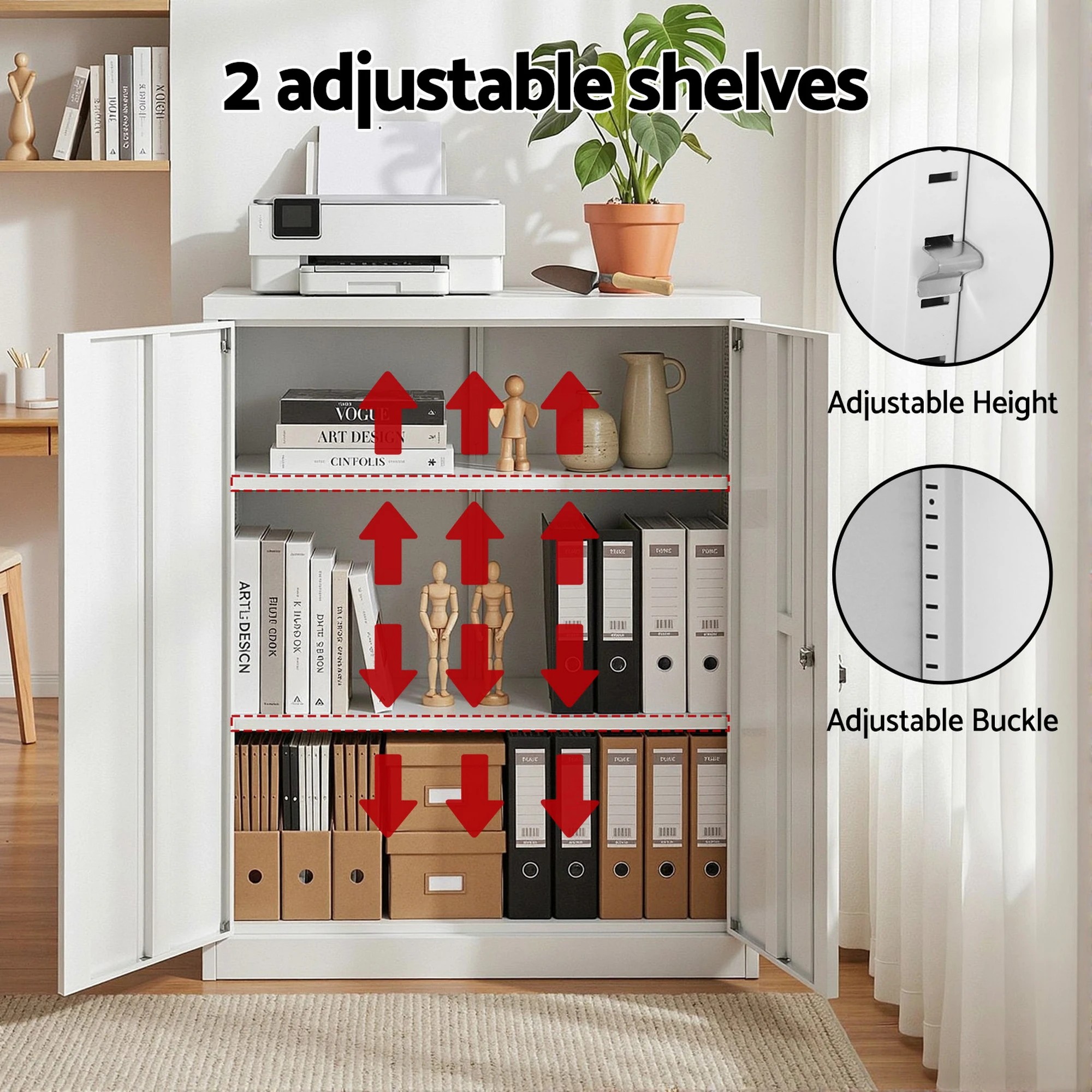 4 Artiss Steel Locker Cabinet Filing Metal Storage 3-Point Lock Adjustable Shelves - White, 4 of 5
