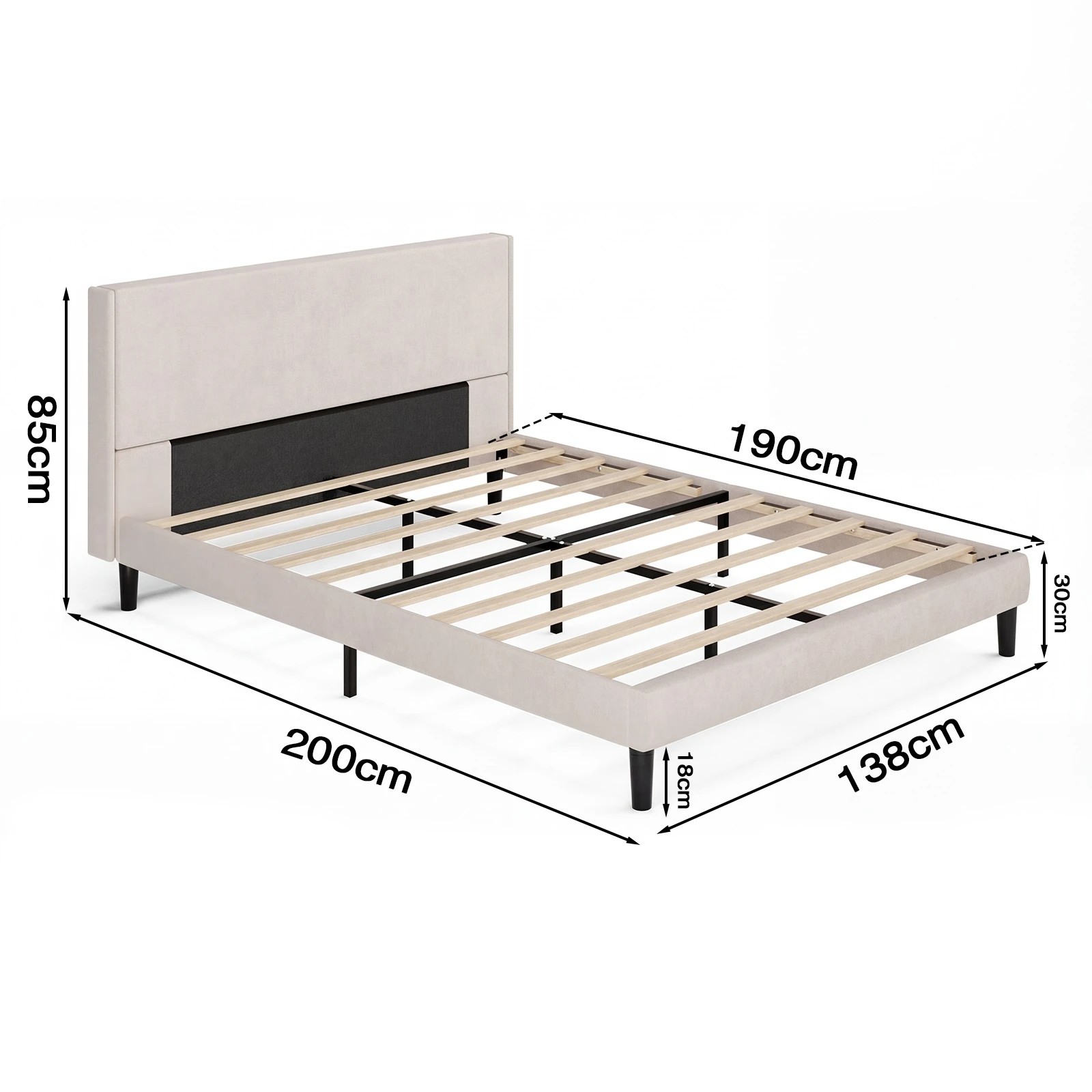 3 Advwin Bed Frame Double Size Mattress Base Upholstered Platform - Beige, 3 of 7