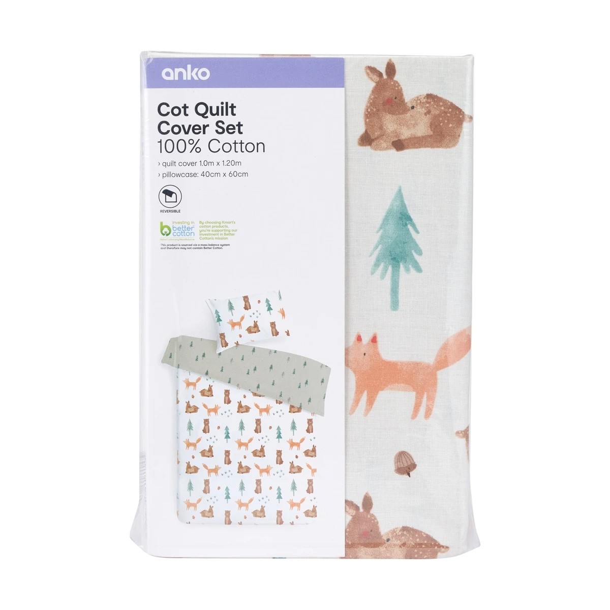 7 Cotton Reversible Cot Quilt Cover Set - Woodland, 7 of 7