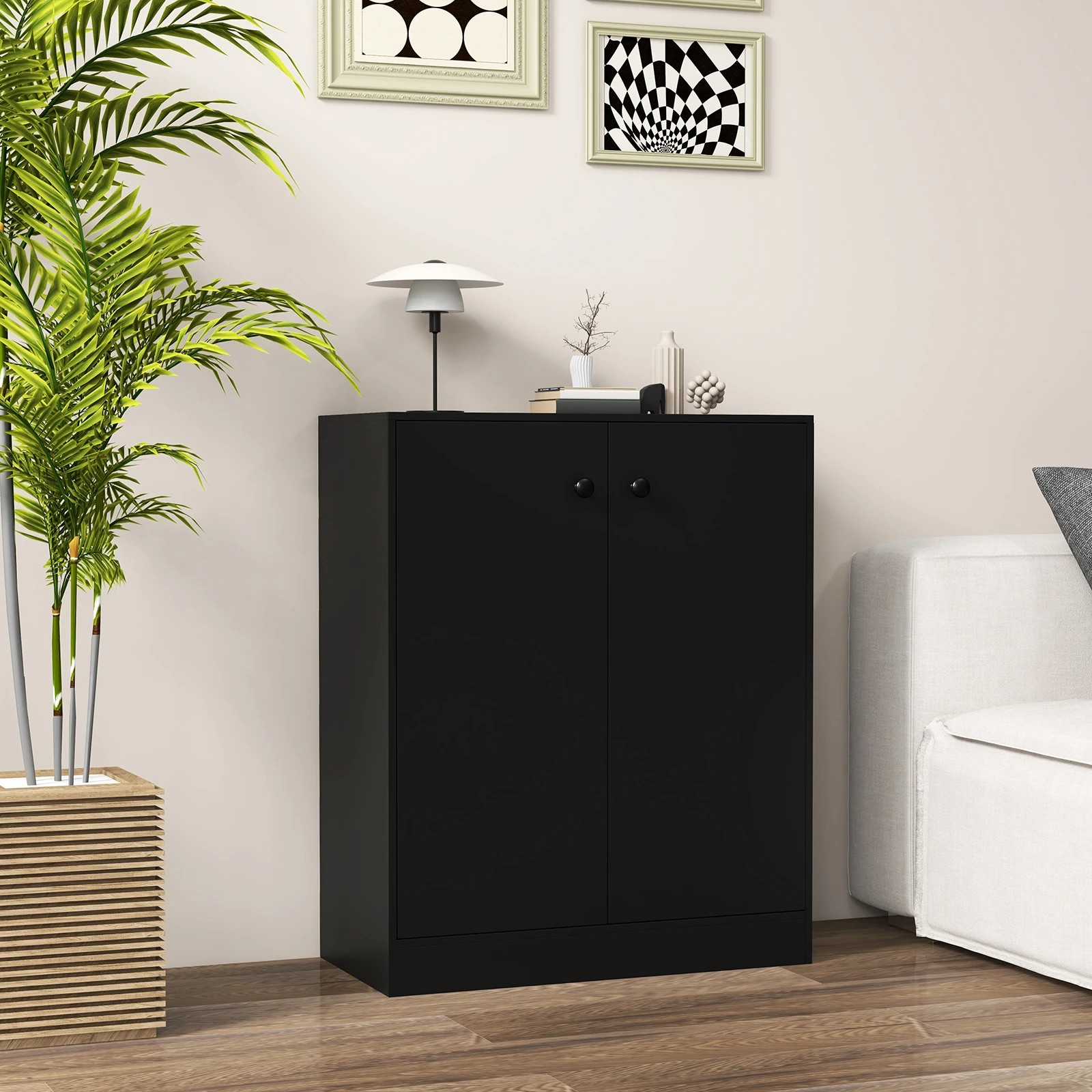 3 Costway 2-Door Storage Cabinet Freestanding Side Cabinet Organizer - Black, 3 of 7