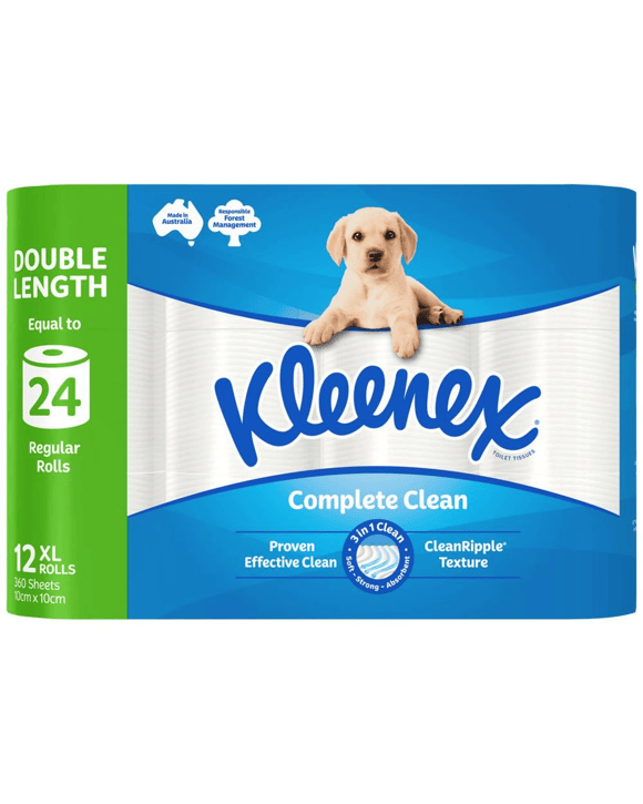Kleenex Complete Clean Toilet Tissue Double Length 12 Pack