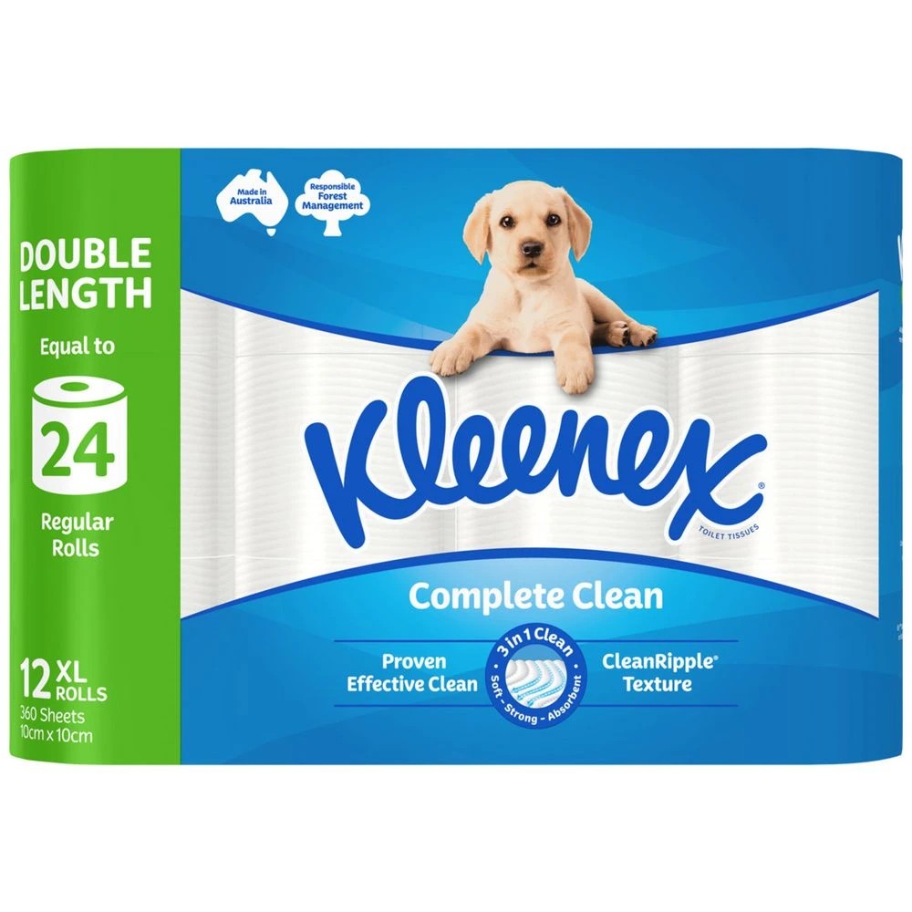 1 Kleenex Complete Clean Toilet Tissue Double Length 12 Pack, 1 of 5
