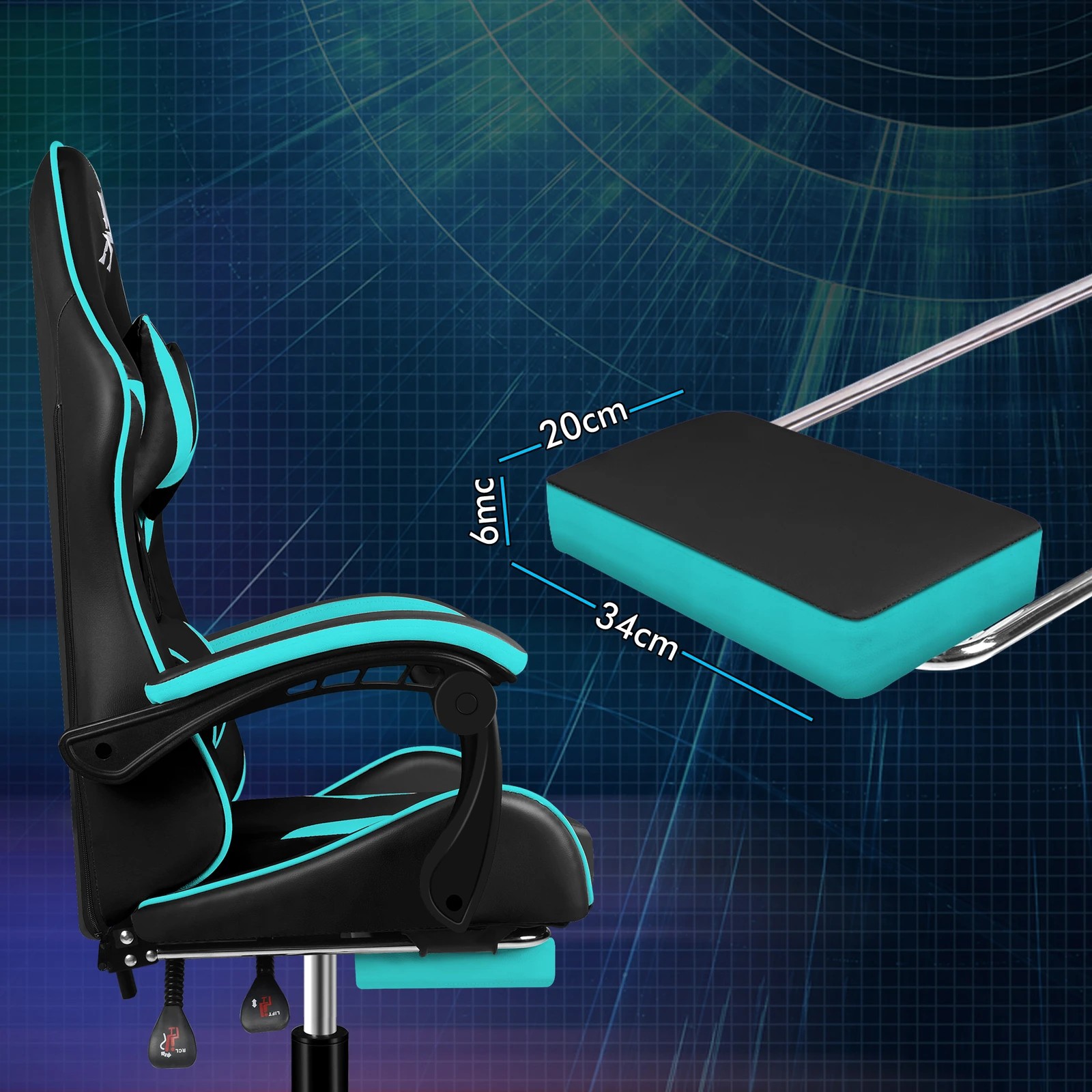 7 Alfordson Gaming Office Chair Massage Computer Footrest Leather - Cyan, 7 of 10