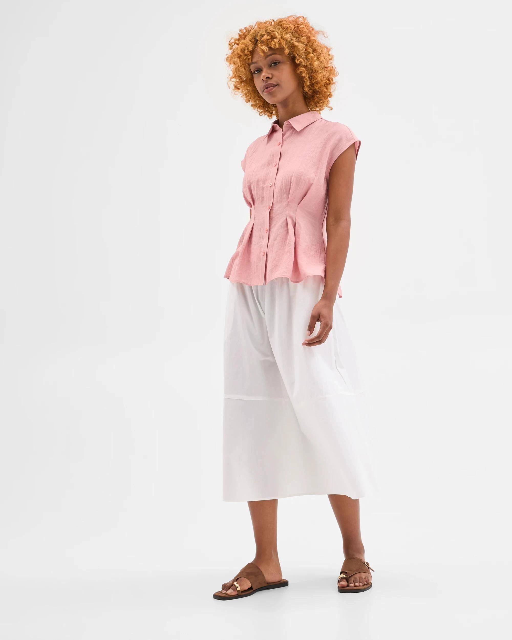 4 Target Petites Petites Short Sleeve Seam Detail Shirt BLUSH, 4 of 5