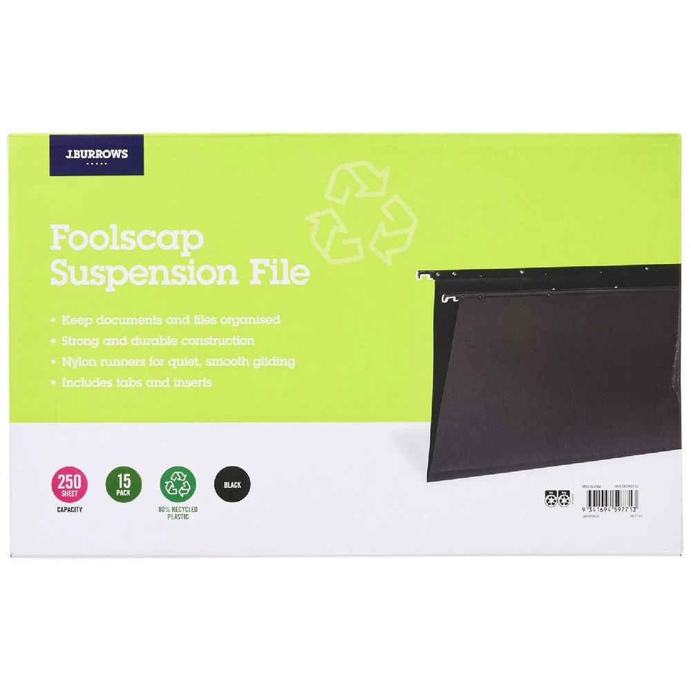 1 J.Burrows Foolscap PP Suspension Files 15 Pack Black, 1 of 3