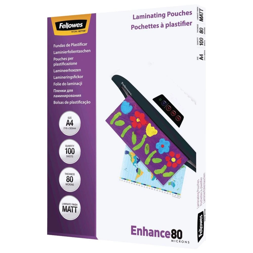 2 Fellowes A4 80 Micron Laminating Pouch Matte 100 Pack, 2 of 4