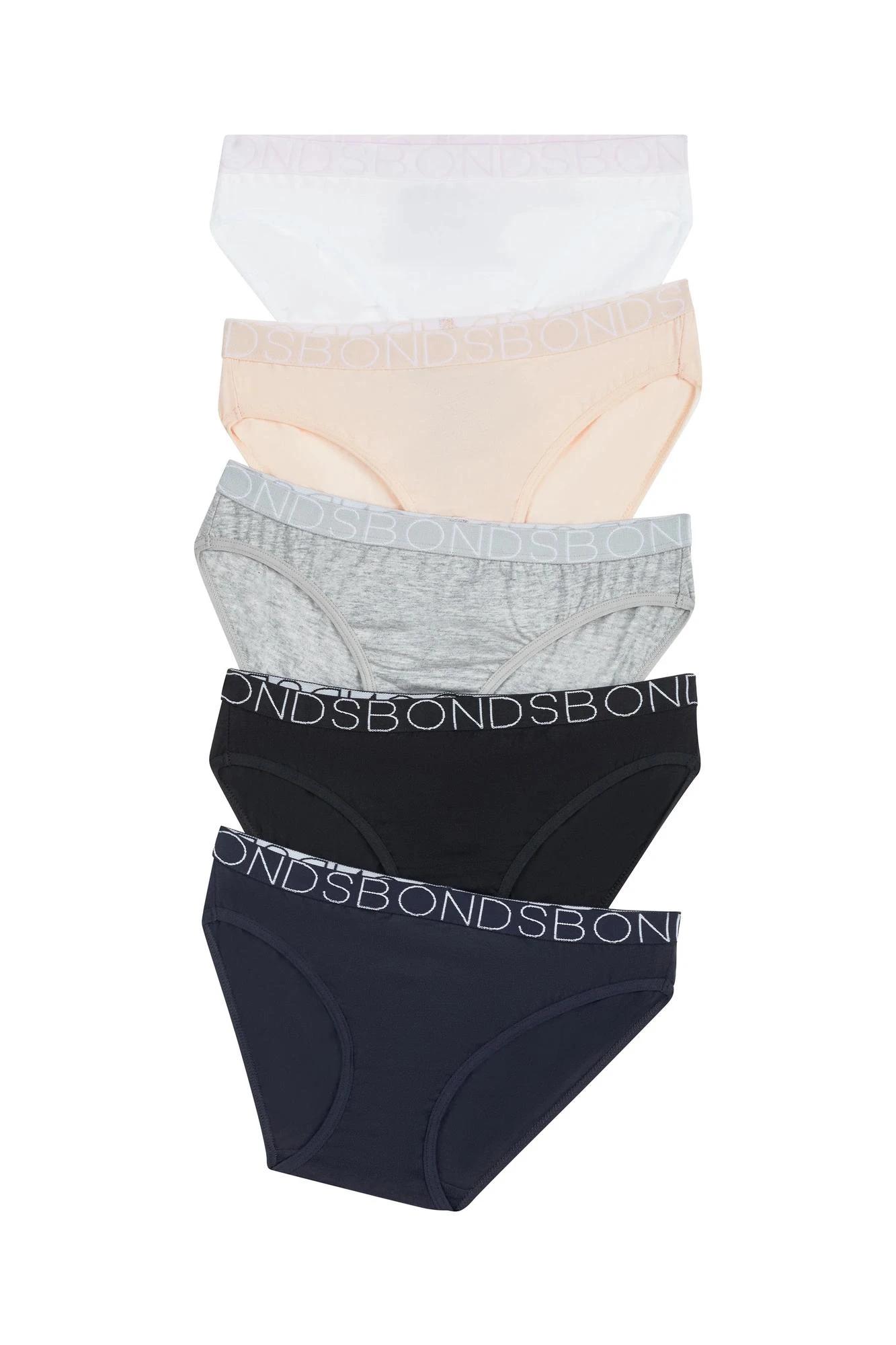 1 Bonds Girls 5 Pack Bikini Briefs UWCE5A_A36 NUDE BLACK GREY WHITE, 1 of 2