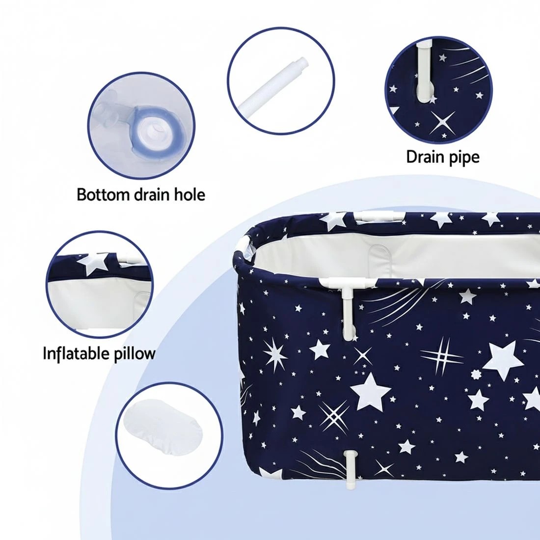 3 Weisshorn Foldable Bathtub PVC SPA Bucket Inflatable Cushion 134x65cm Star - Blue, 3 of 4
