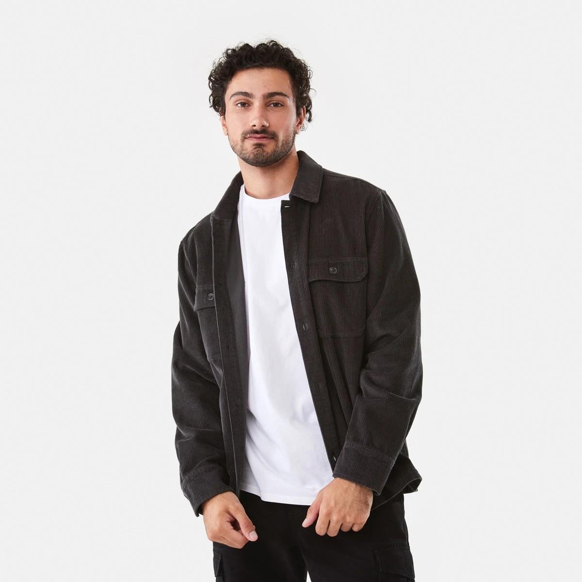1 Long Sleeve Corduroy Overshirt Char Grey, 1 of 10