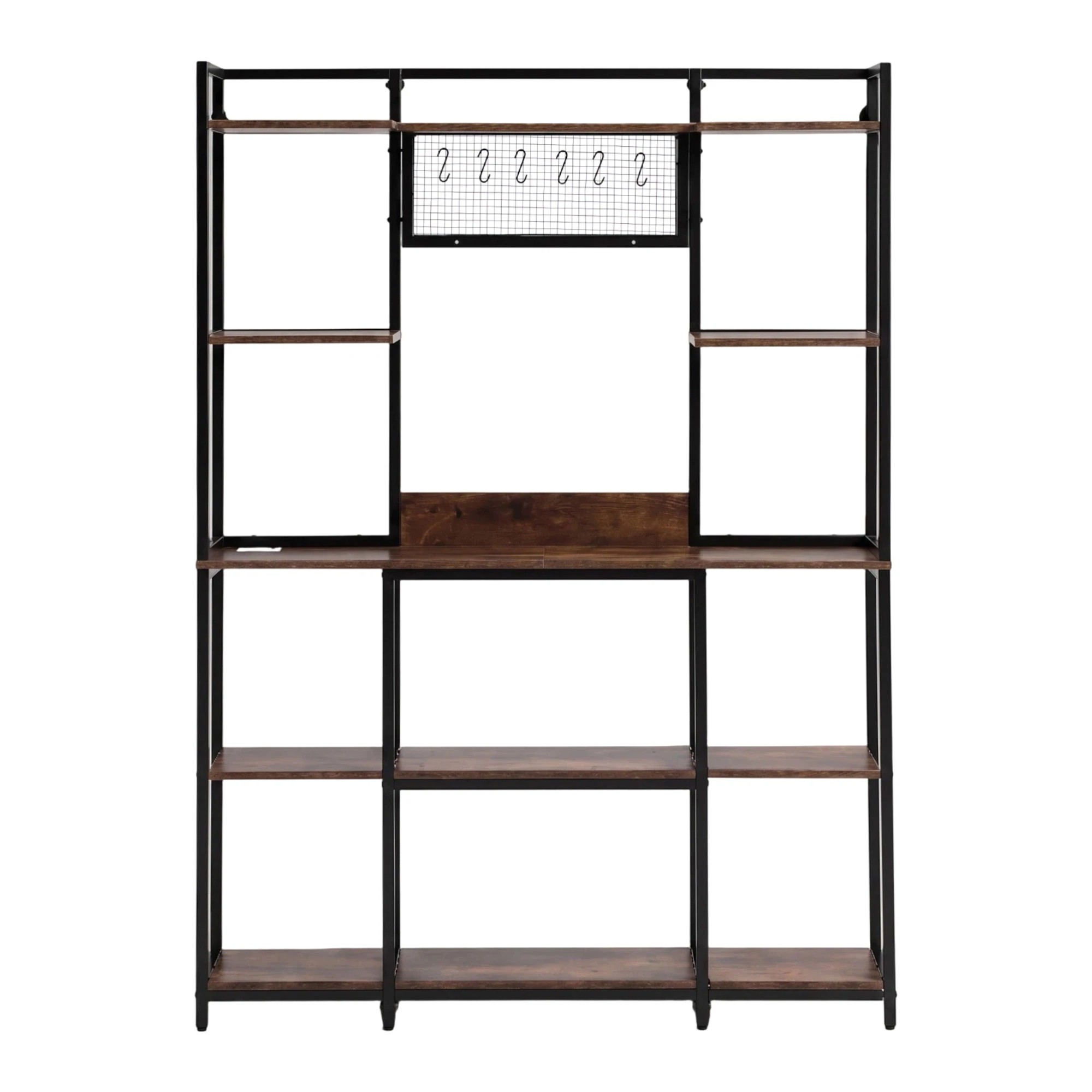 4 Artiss Kitchen Rack with 6 Hooks Microwave Storage Shelf 120cm x 170cm - Brown, 4 of 9