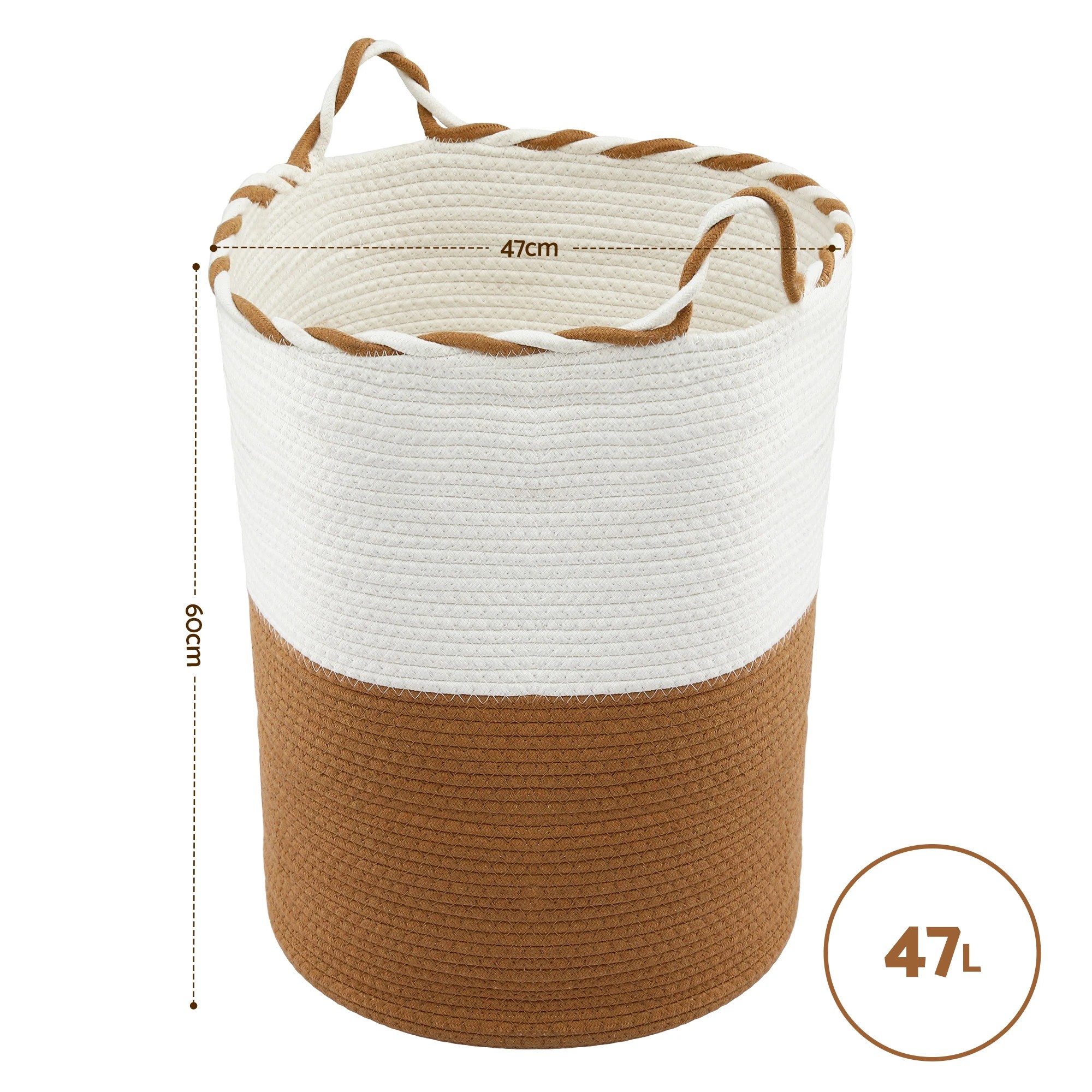 2 Artiss Woven Laundry Basket with handles Cotton Rope Storage Bin for Clothes Foldable - Brown, 2 of 9