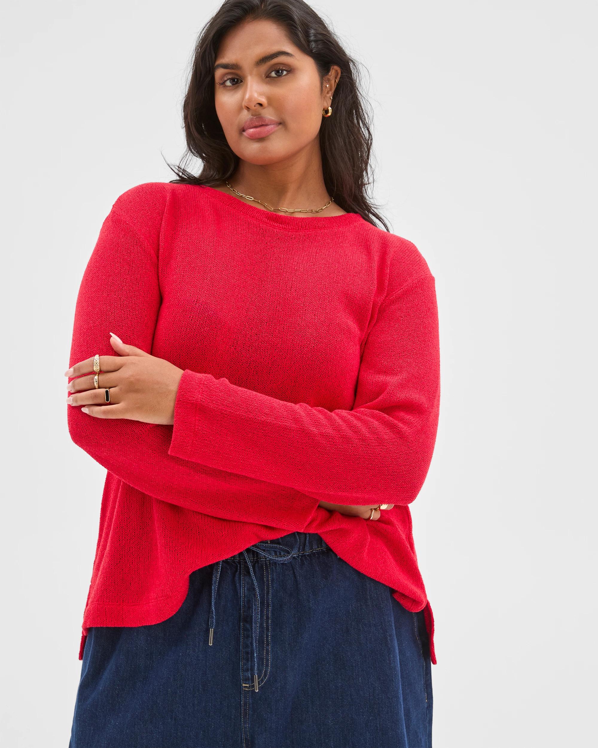 4 Target Curve Plus Size Australian Cotton Blend Textured Jumper TRUE RED, 4 of 7