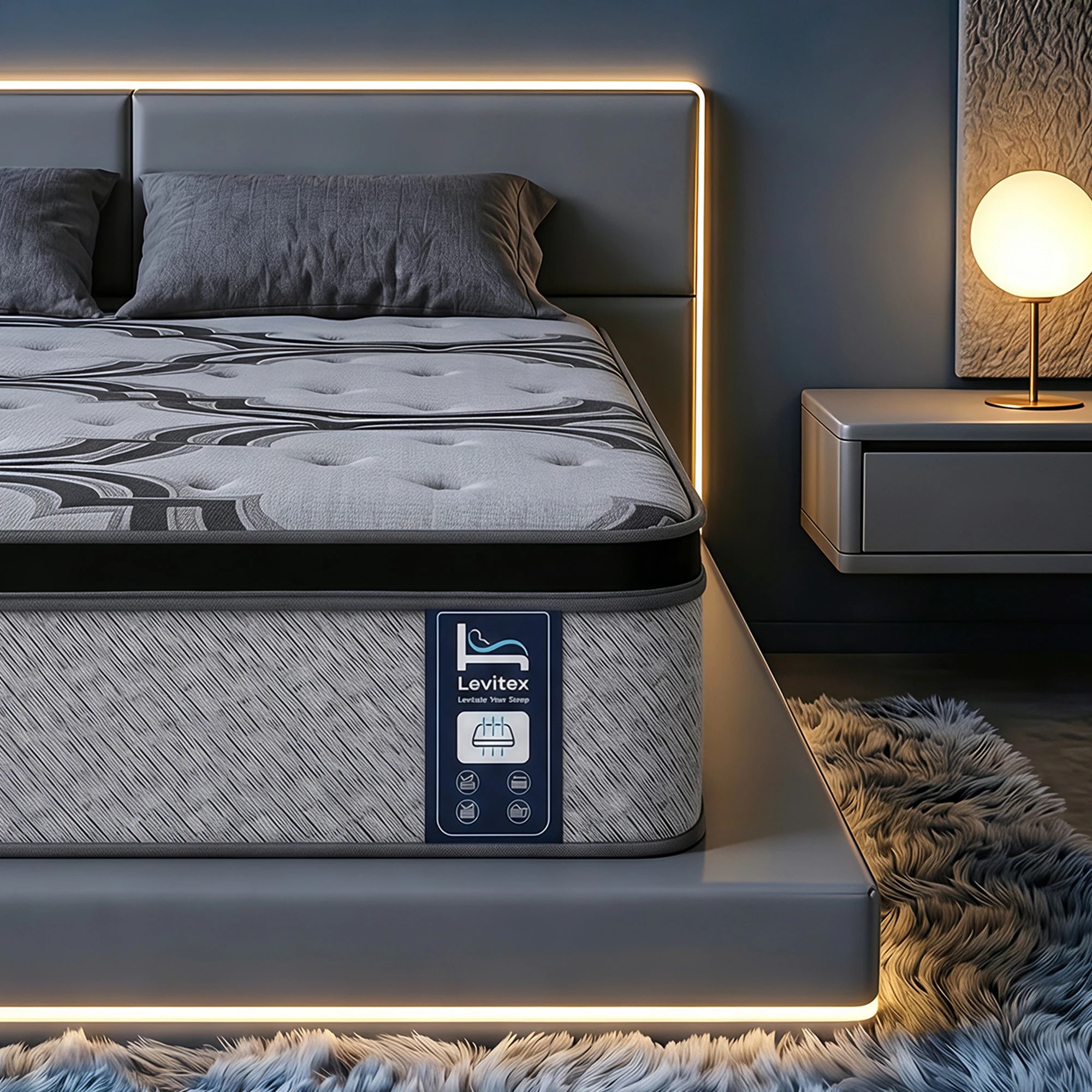 8 Levitex Double Mattress 34 cm 5-Zone Hybrid Pocket Spring for Extra Lumbar & Shoulder Support - Queen Bed - Grey, 8 of 9
