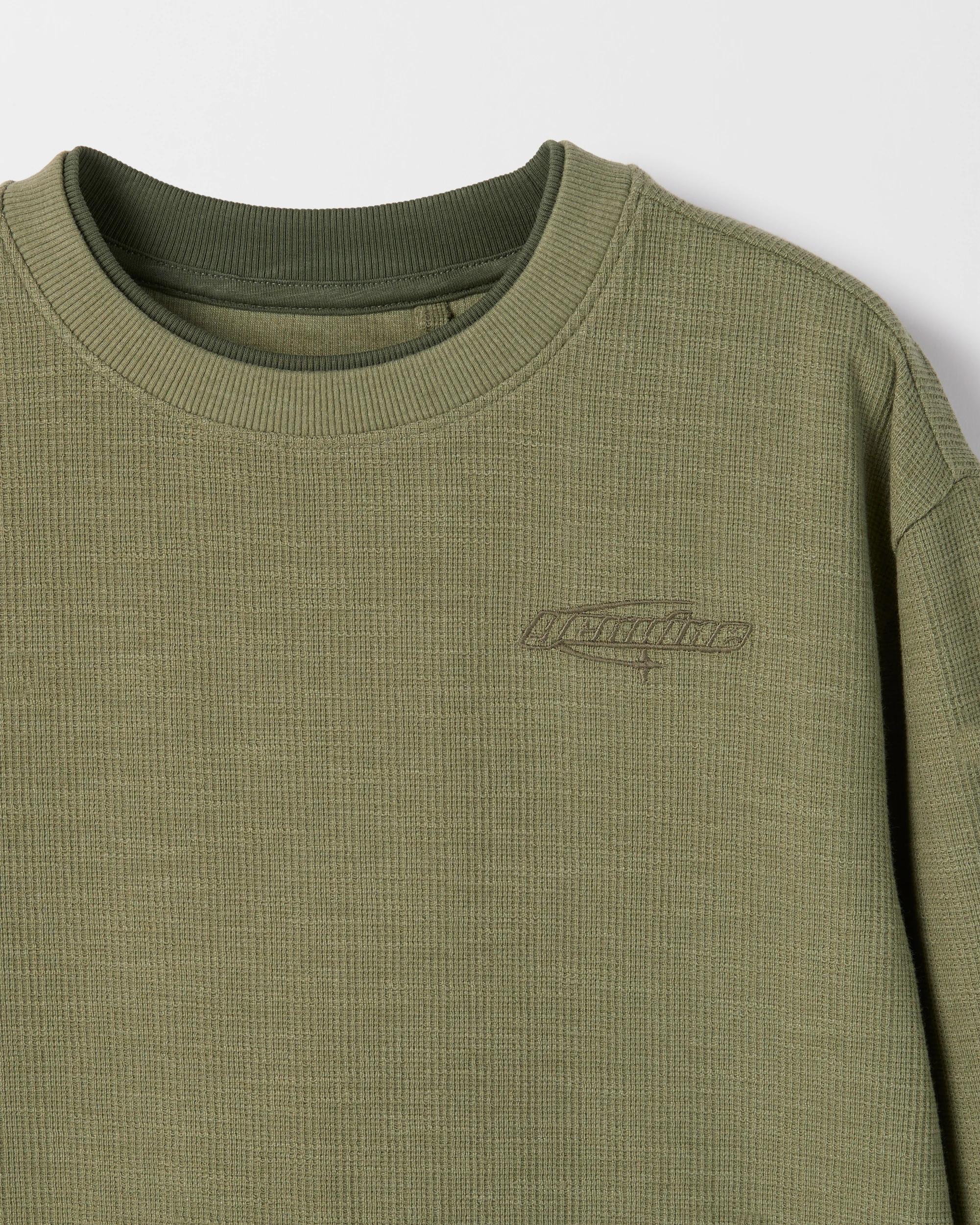 2 Target Kids Australian Cotton Long Sleeve Textured Waffle T-Shirt GREEN MARLE, 2 of 2