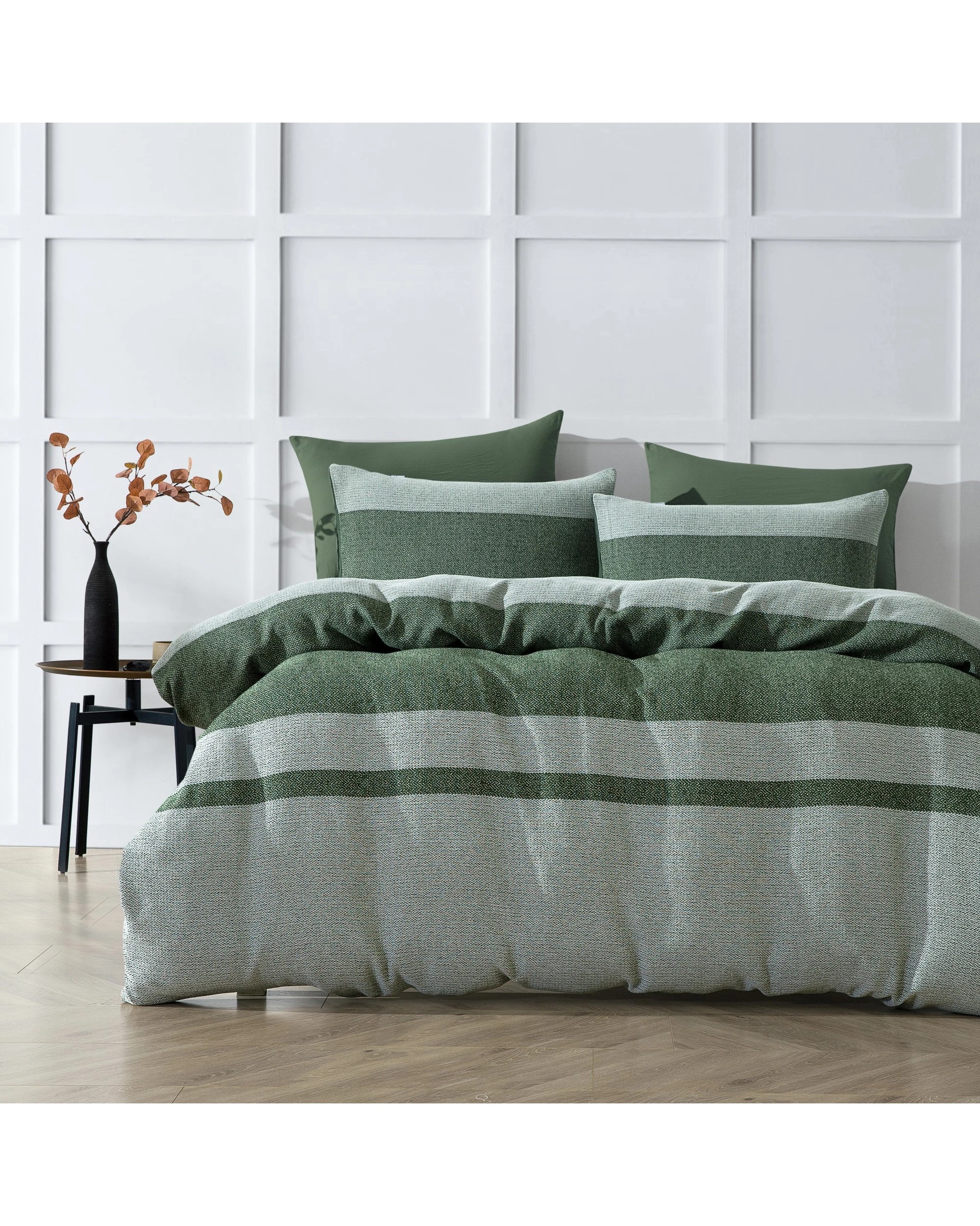 1 Dreamaker 100% Cotton Textured Herringbone Quilt Cover Set - King Bed - Olive, 1 of 7