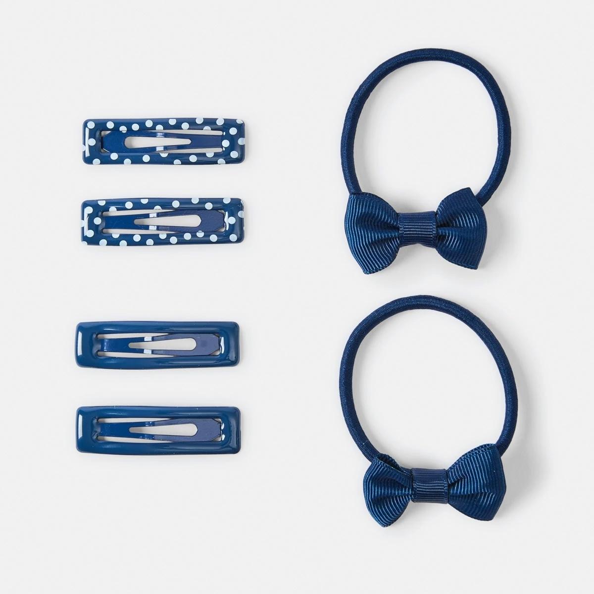 1 School Hair Clip and Mini Bow Hair Elastics Set Nvy Sphire, 1 of 2