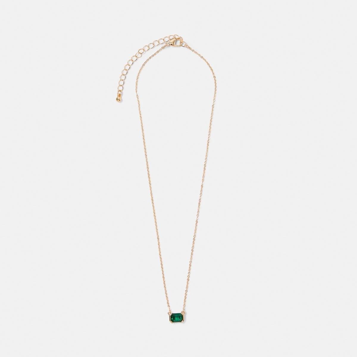 2 Stone Pendant Necklace - Gold Tone and Green GOLD METAL, 2 of 4