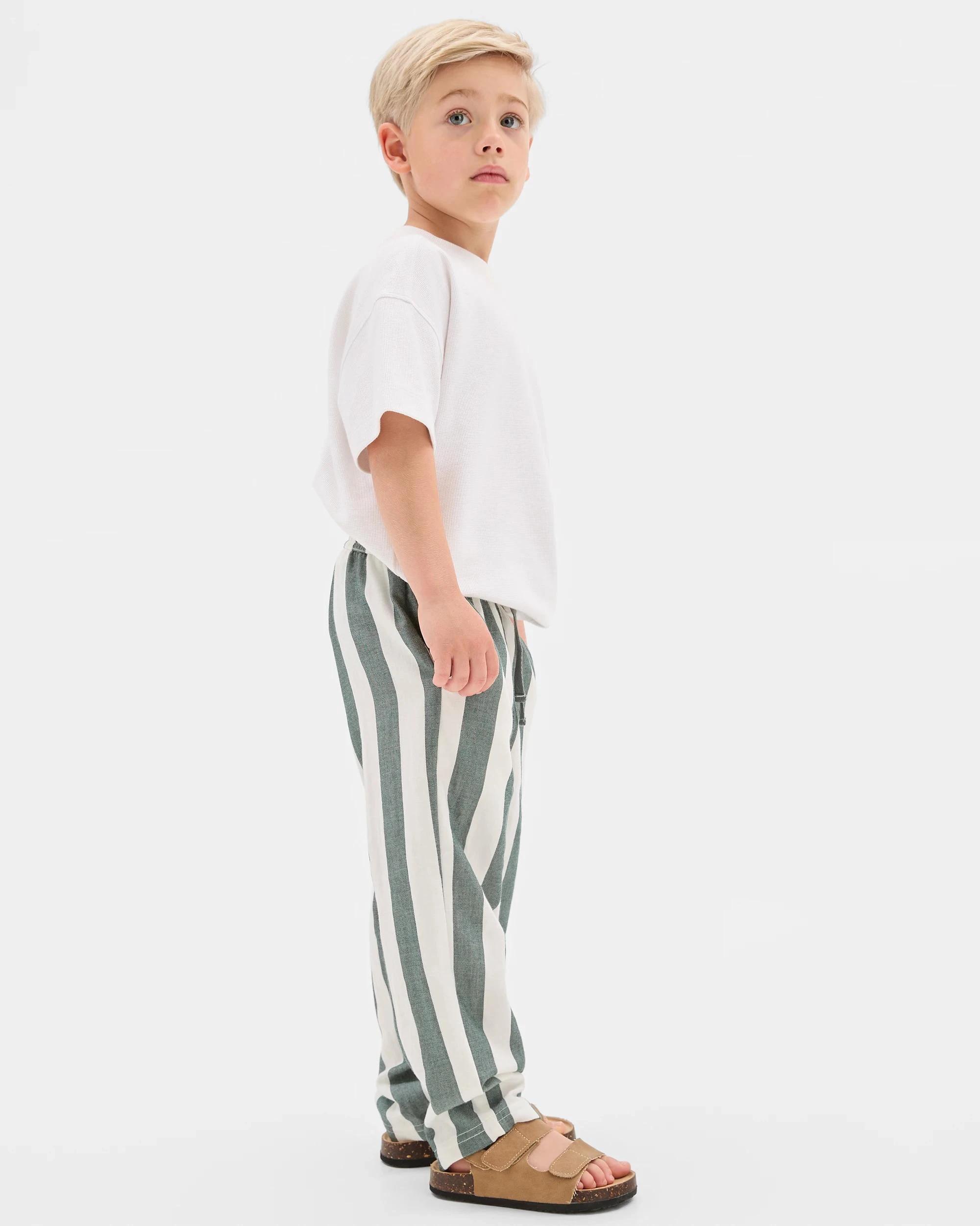 3 Target Kids Lightweight Woven Pull On Pants GREEN STRIPE, 3 of 7