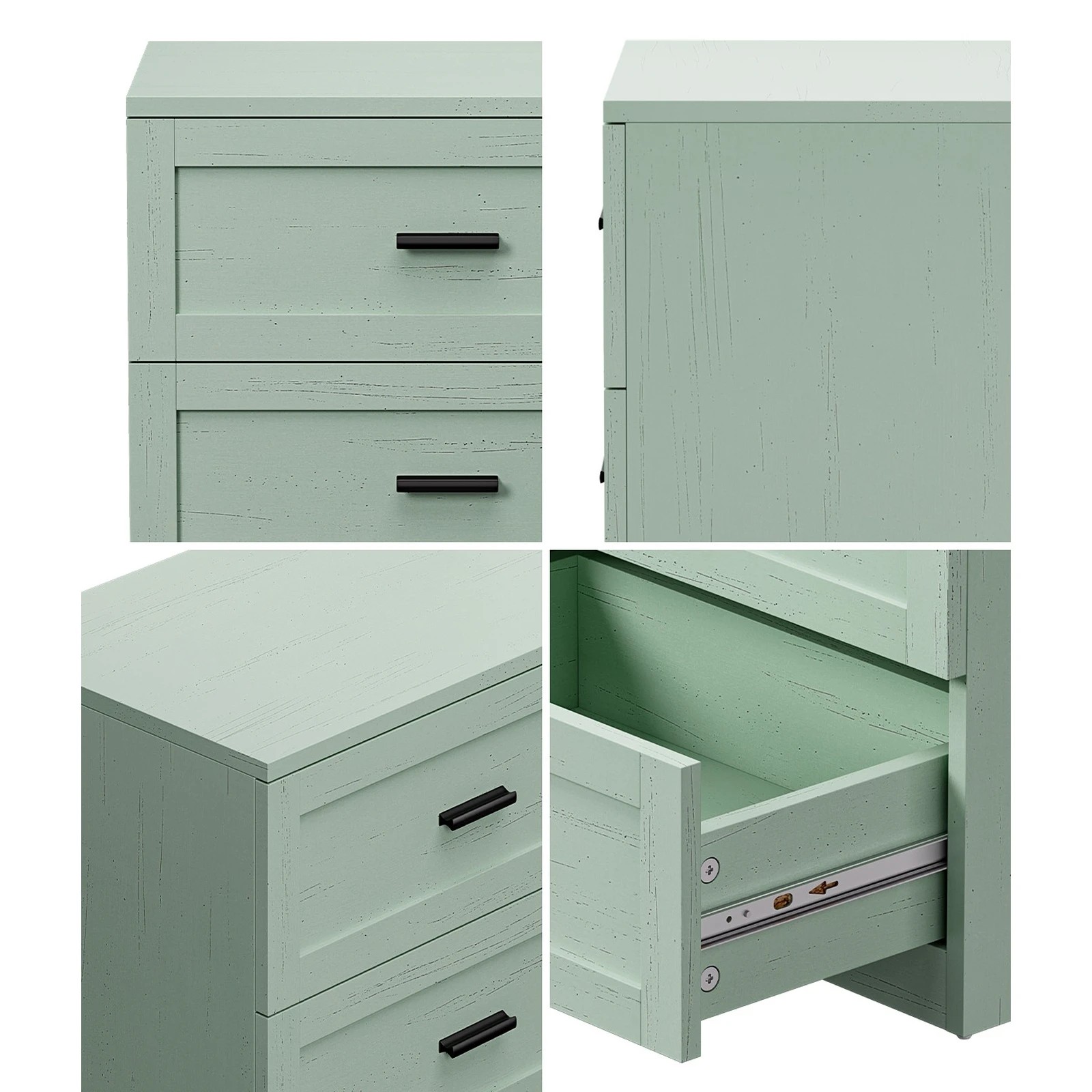 5 Oikiture 2pc Bedside Table 3 Drawers Nightstand Cabinet End Table - Green, 5 of 8