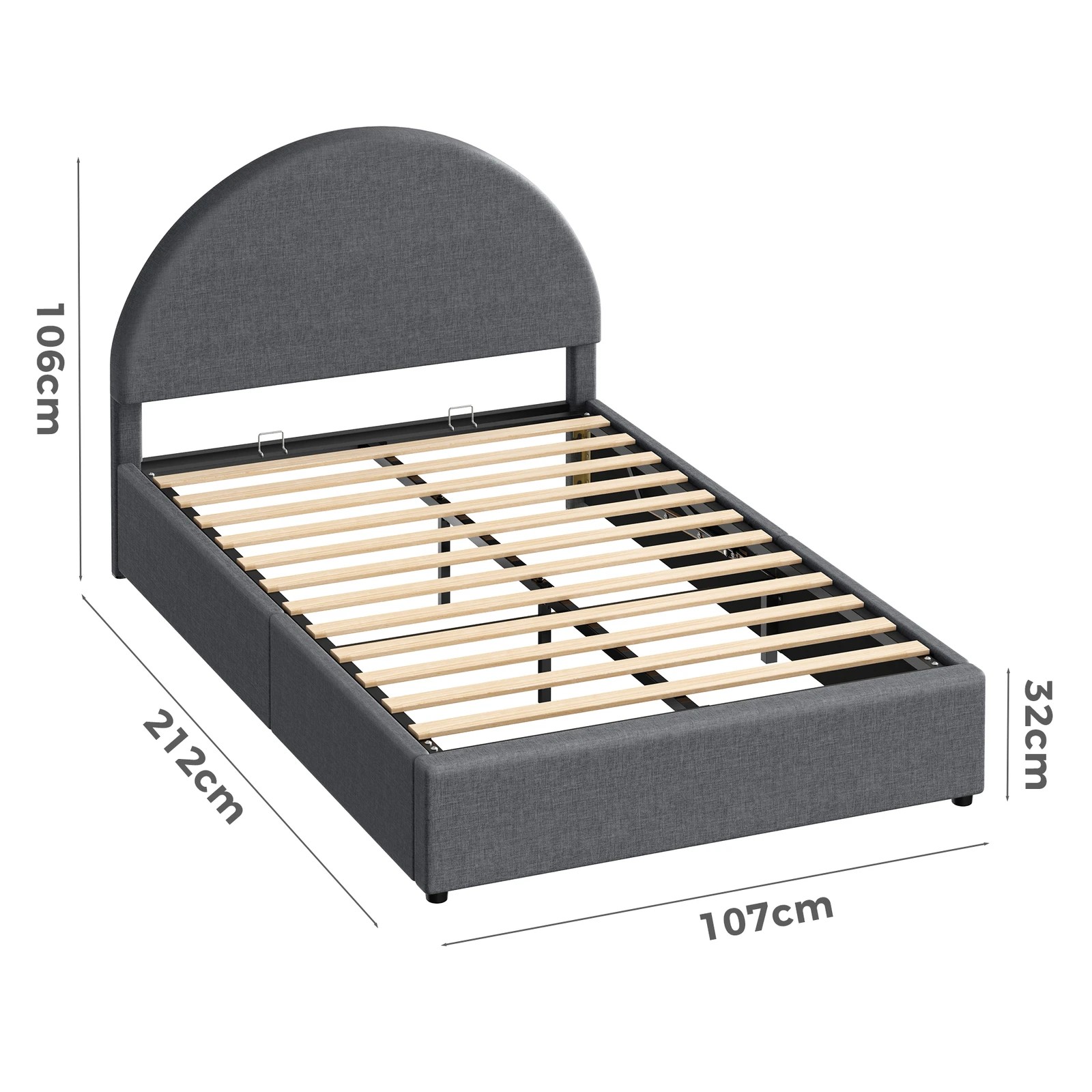 10 Alfordson Bed Frame King Single Arched Base Gas Lift Storage Fabric Hoult - Grey, 10 of 10