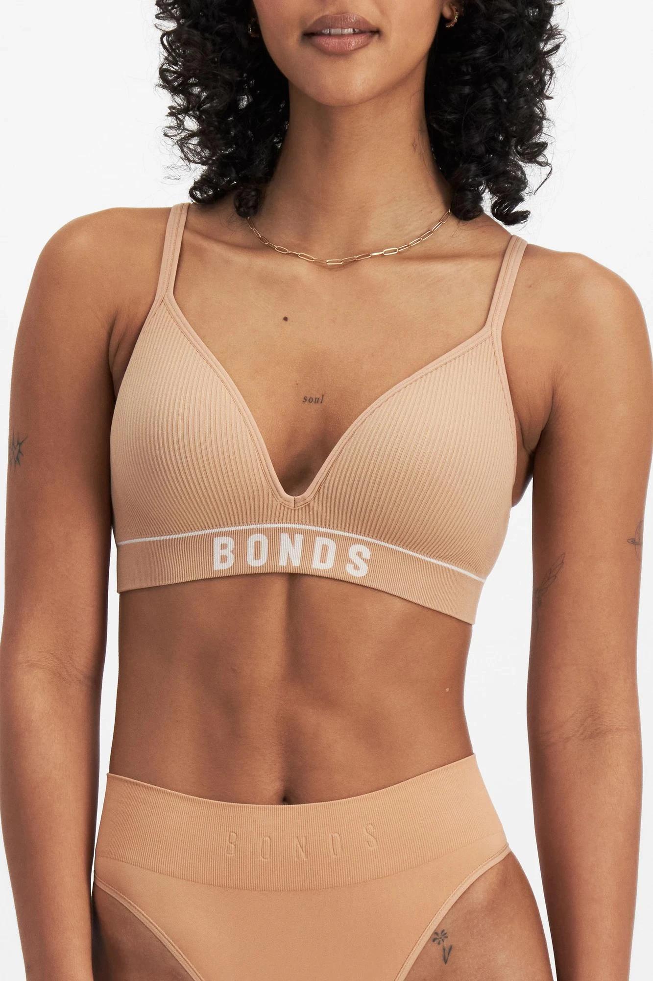 1 Womens Retro Rib T-Shirt Crop Bra - Bonds BLUSHED BROWN/WHITE, 1 of 8