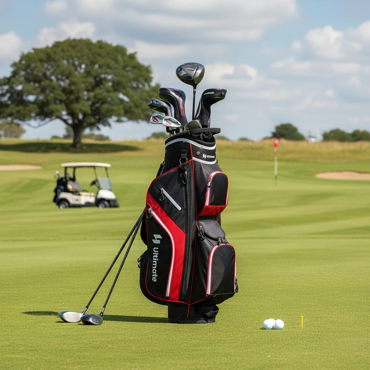 2 Costway Golf Cart Bag Portable Golf Club Bag Travel Bag w/14 Full Length Dividers & Rain Hood - Red, 2 of 2
