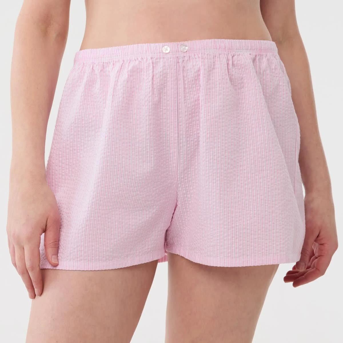 1 Cotton Seersucker Shorts Stripe Pink Icing, 1 of 6
